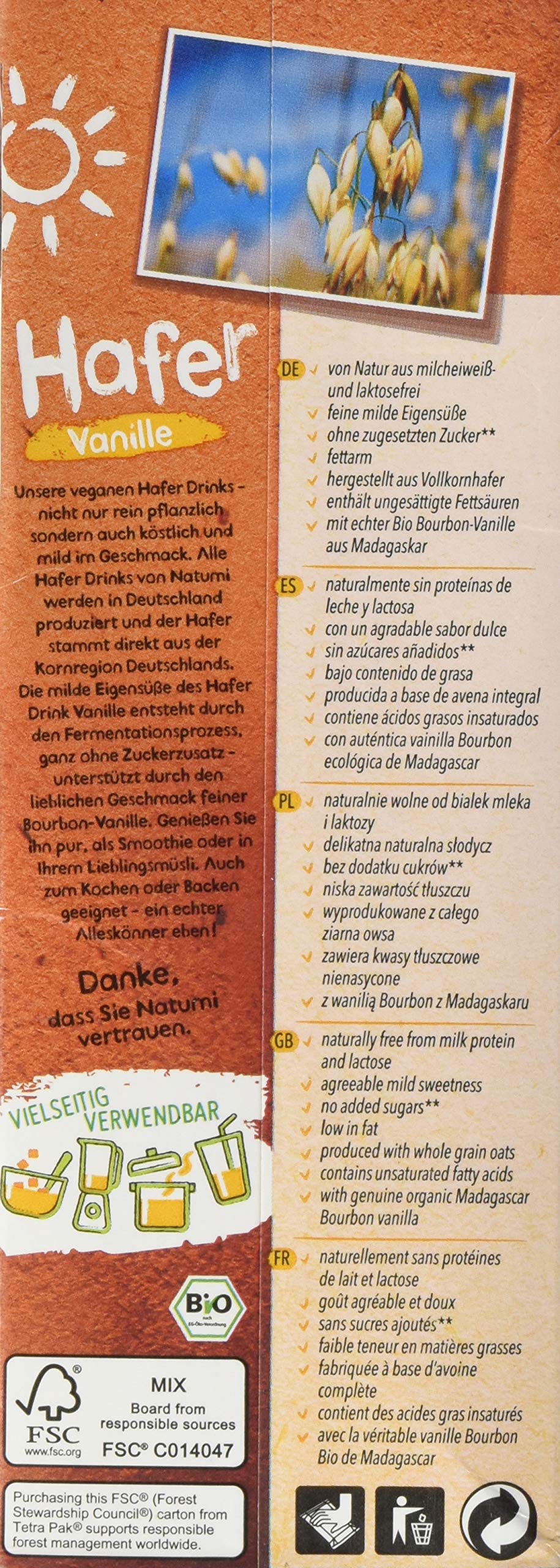 Natumi Haferdrink Ungesüßt Bio Haferdrink, Vanille, 1 ltr (12er Pack)