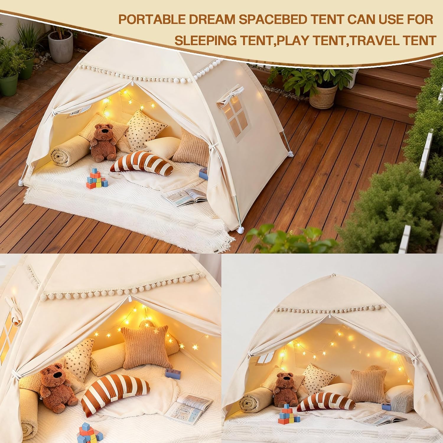 Bed Tent Twin Size for Girls & Boys - Indoor Privacy Toddler Sleeping Teepee with Blackout Design, Breathable Portable Twin Bed Tent for Drafty Rooms, Cottage Floor Camping (Twin Beige)