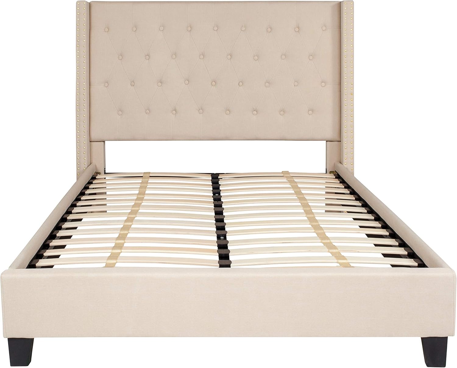 Flash Furniture Riverdale Full Size Tufted Upholstered Platform Bed in Beige Fabric