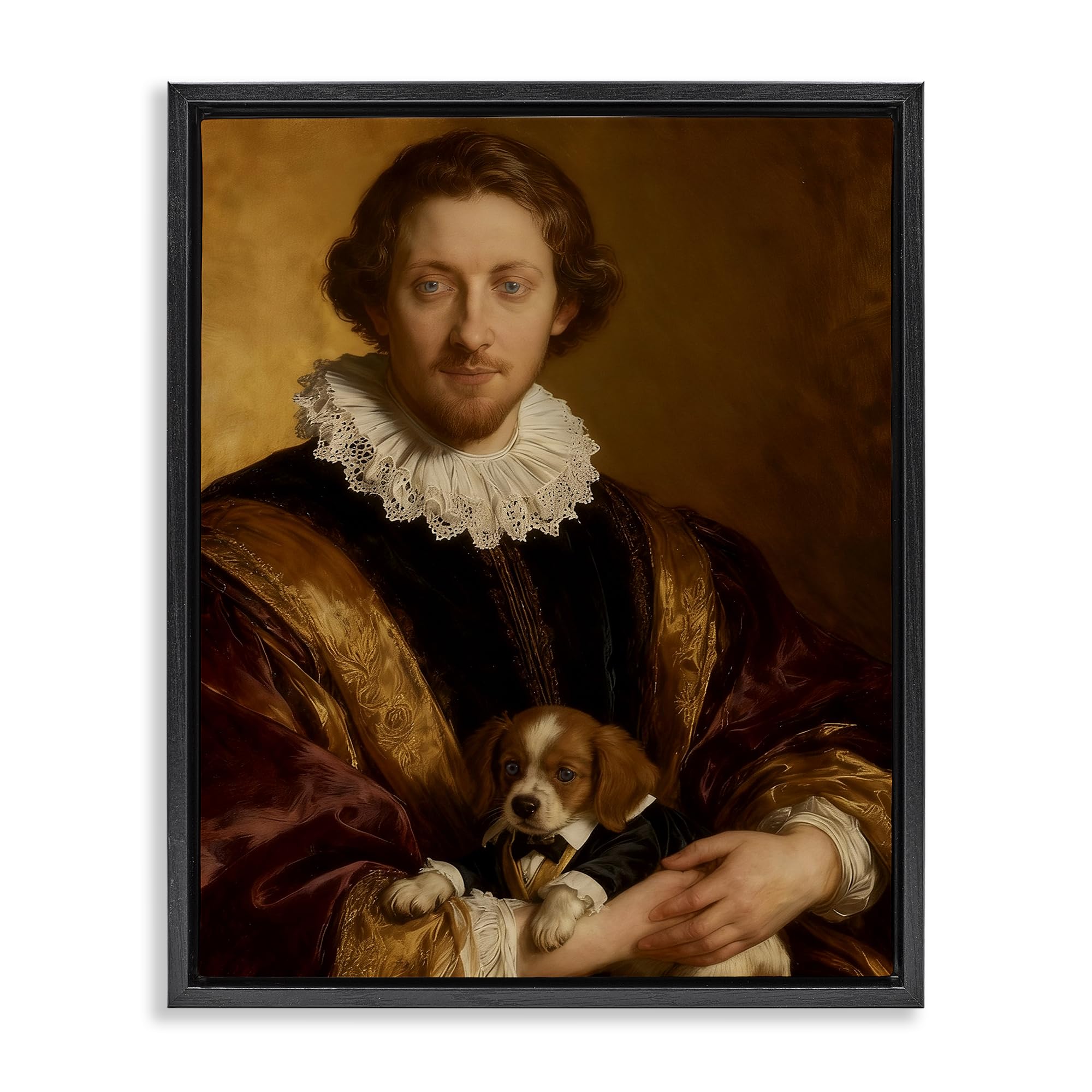 Stupell Industries 'Renaissance Noble with Loyal Companion', Floating Frame Canvas Art, Black, 17 x 21 Inches, Easy to Hang and Sturdy, Made in USA, by CAD Designs