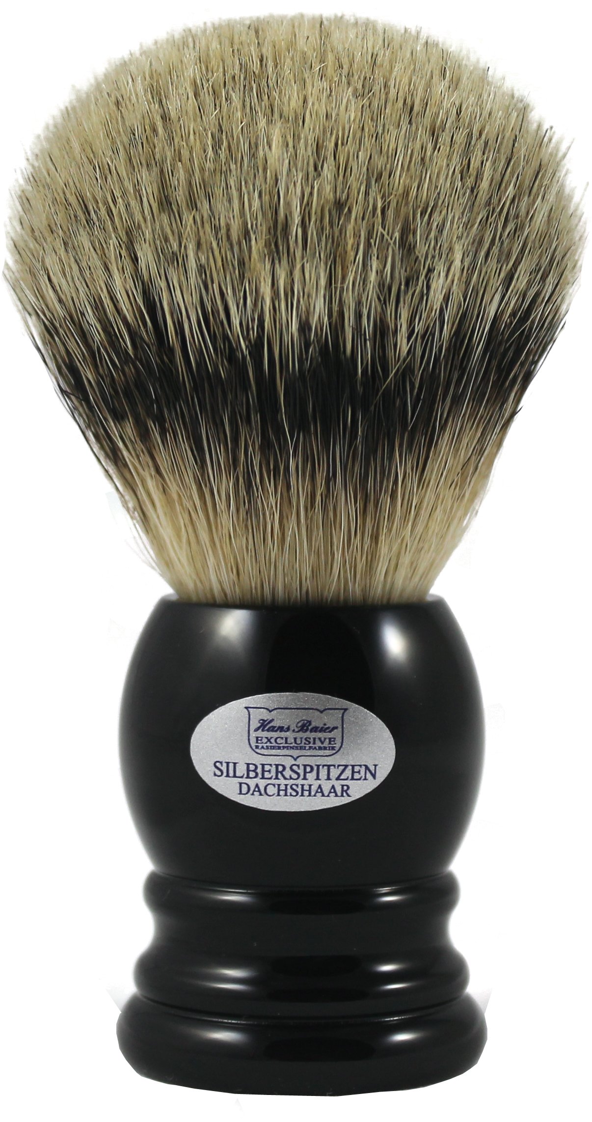 Hans Baier Exclusive - Pennello da barba in vero pelo di tasso argentato, manico nero, taglia 3, 73 g