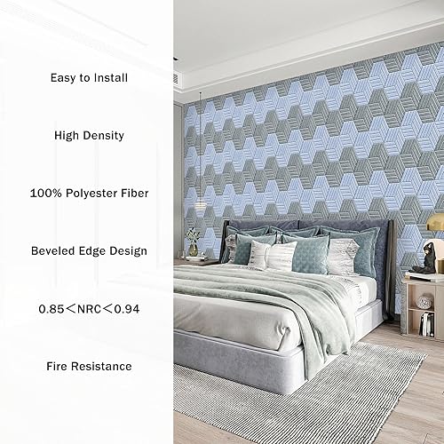 Miniatura 4 de Paquete de 12 paneles acústicos autoadhesivos, 14 x 12 x 0.4 pulgadas, acolchado de alta densidad a prueba de sonido, aislamiento hexagonal a prueba