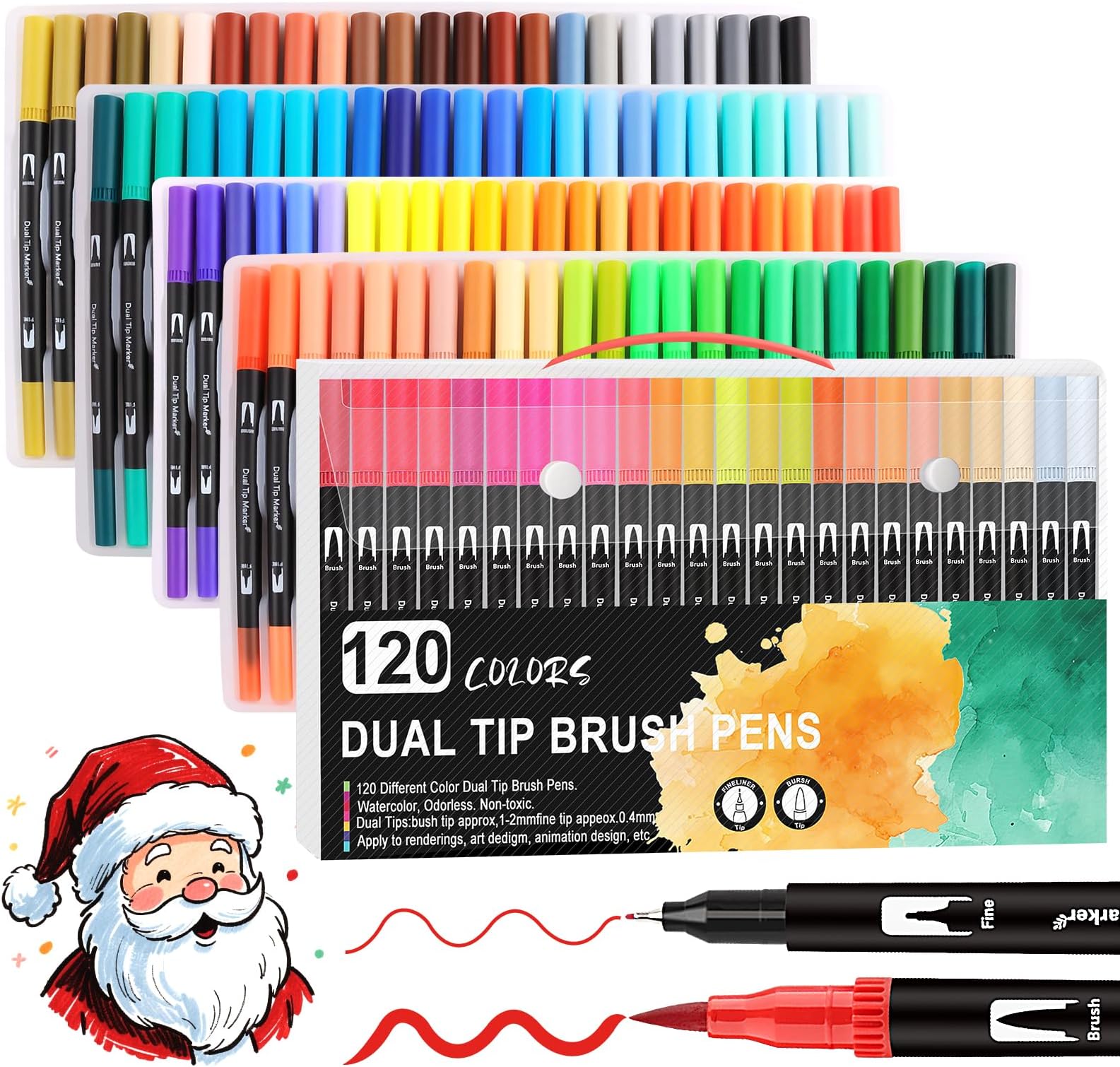 Dual Tip Brush Pens - 120 Color Art Markers with Flexible Nylon Brush & Fineliner Tips for Colouring/Drawing/Sketching/Painting
