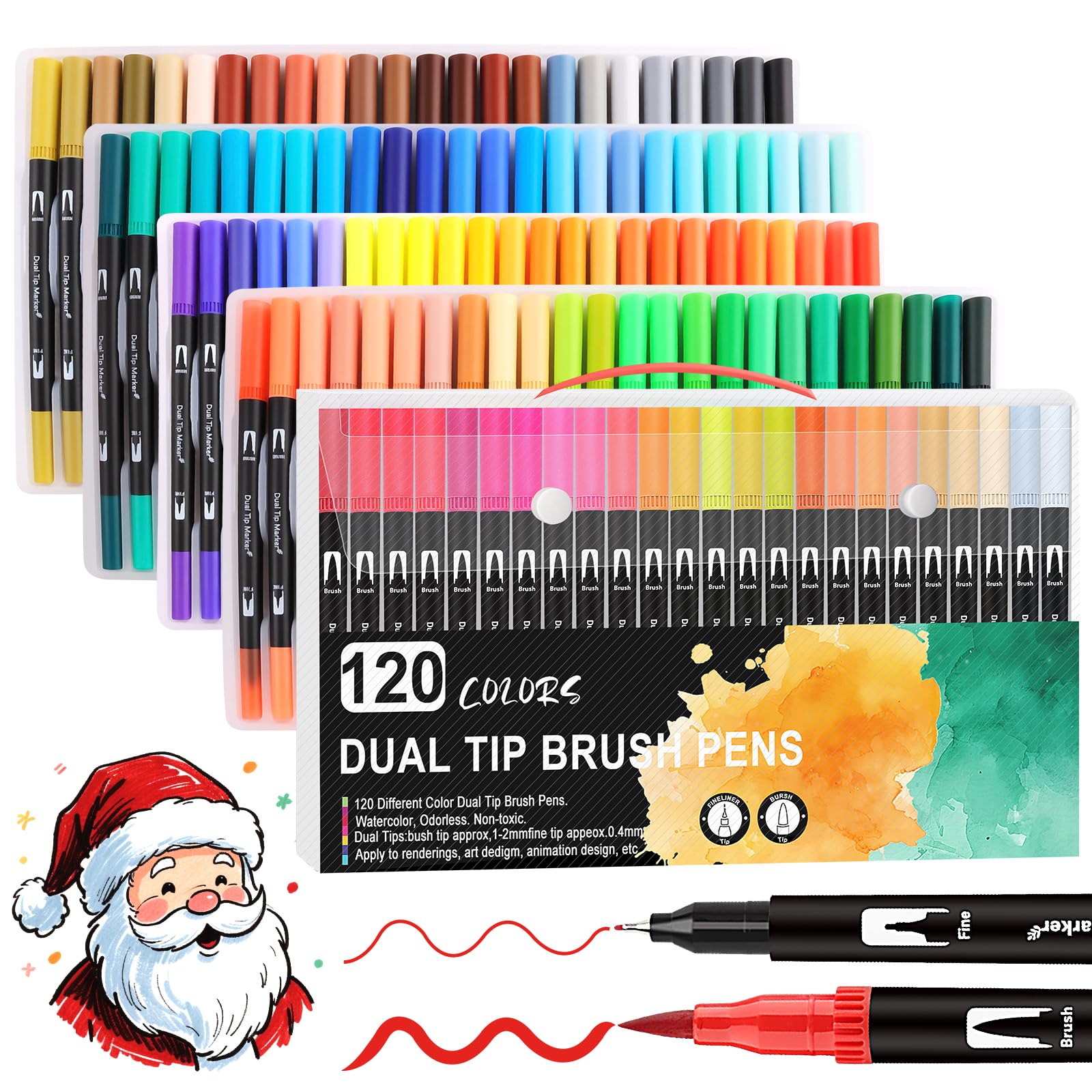 Dual Tip Brush Pens - 120 Color Art Markers with Flexible Nylon Brush & Fineliner Tips for Colouring/Drawing/Sketching/Painting