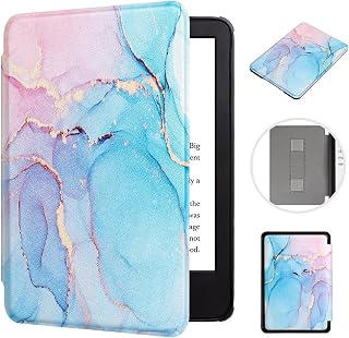 MOKASE Case Compatible with Kindle Paperwhite 7 Inch (12th Generation, 2024) and Kindle Colorsoft Signature Edition, Ultra Transparent PU Leather Case with Wristband for 7 inch eBooks, Marble