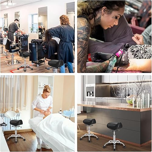 Miniatura 8 de Taburete de silla de montar con ruedas, capacidad de peso de 300 libras, taburete rodante resistente para sala de masaje médico, cocina, spa, dibujo