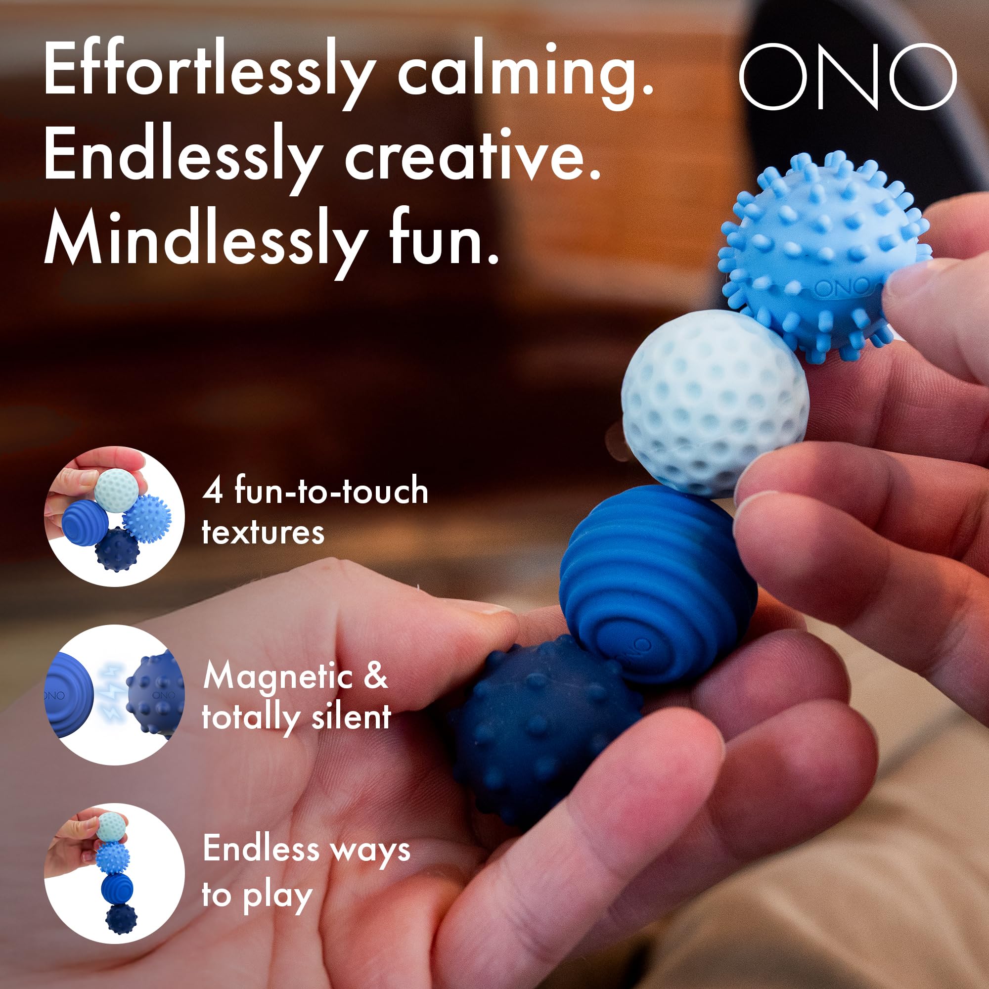 ONO Signets - Silicone Magnetic Balls with Textured Dimples, Bumps, and Waves, Sapphire, 21.67 mm - Image 2