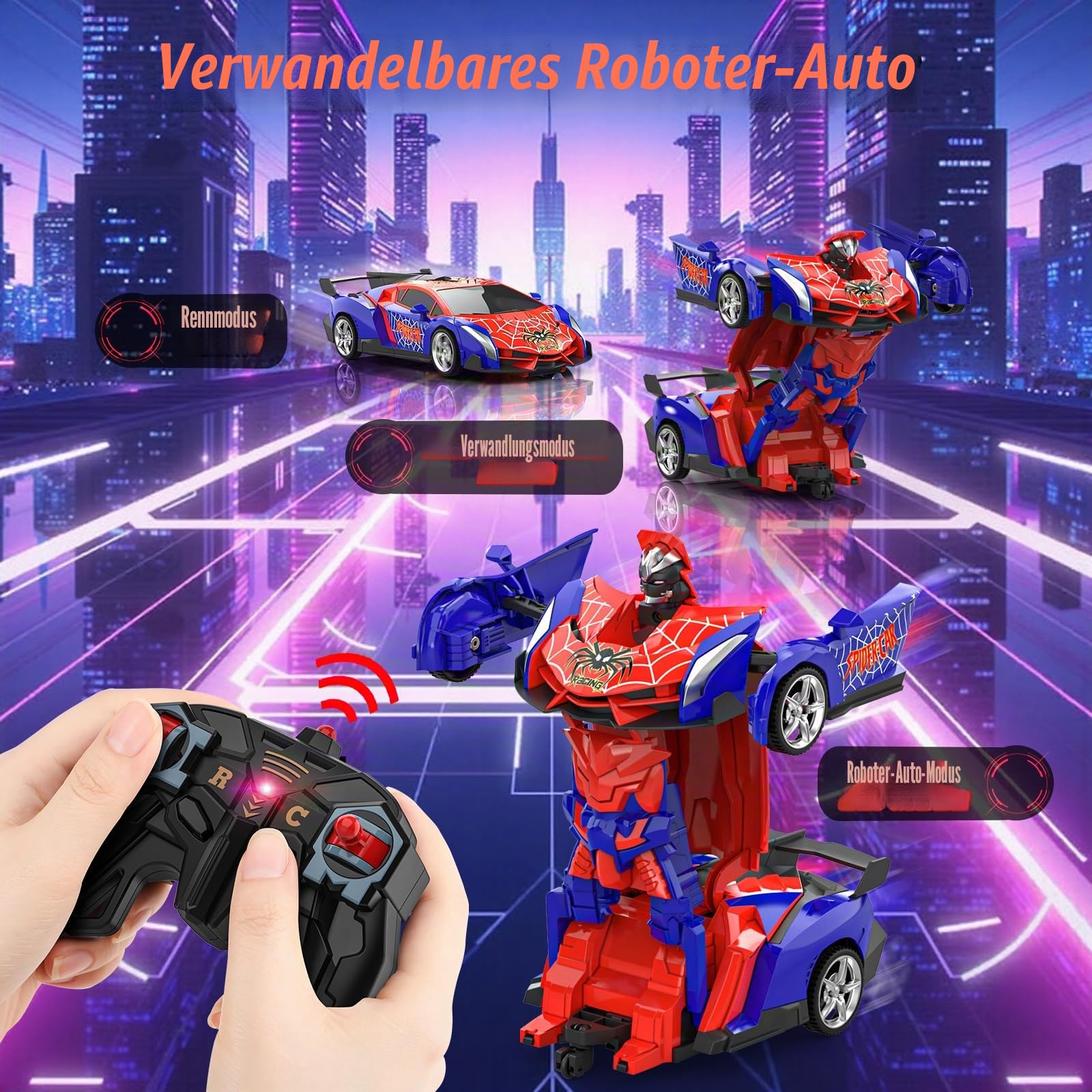 Spider Ferngesteuertes Auto Roboter, Transformation RC Remote Car mit Fernbedienung Kinder Spielzeug Jungen Mädchen 3 4 5 6 7 8 9 10 Jahre Spiele Ostern Geburtstag Geschenk Rennauto 2.4GHz 1:18