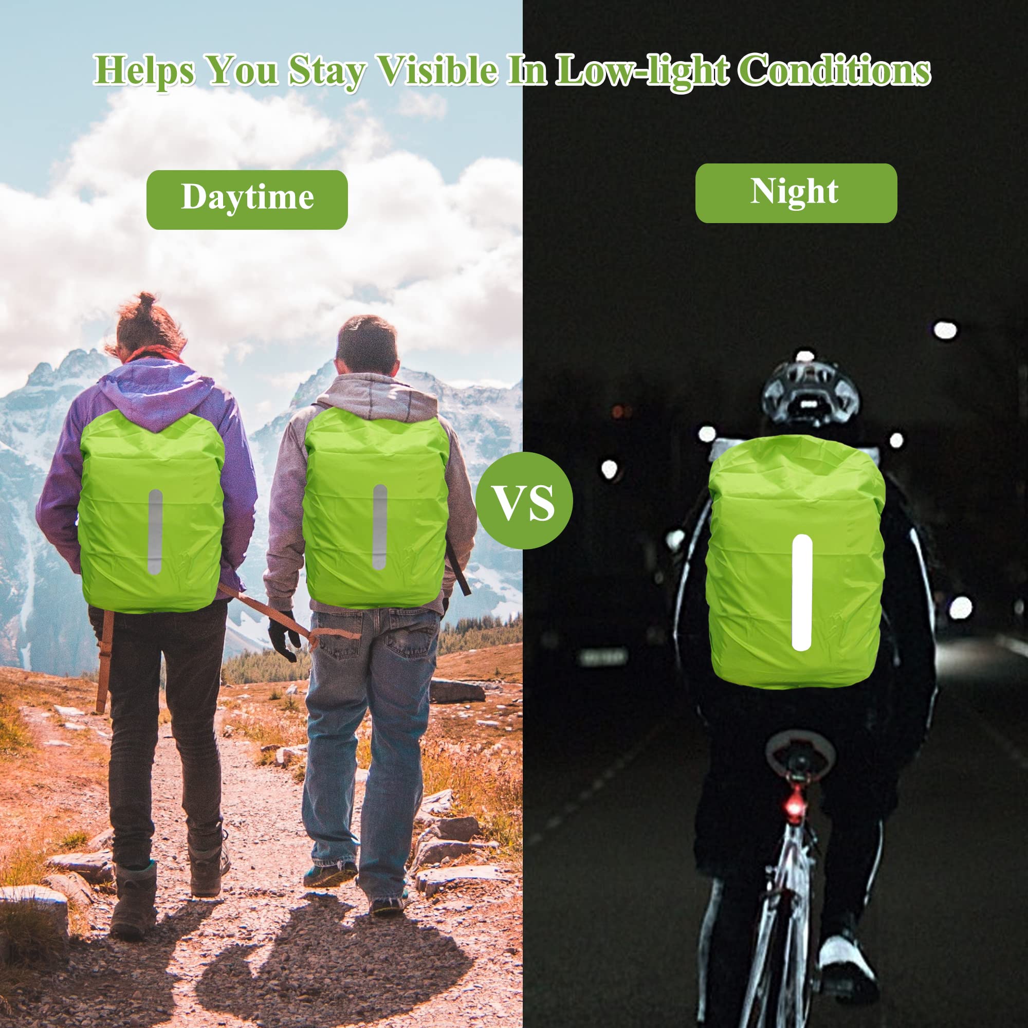 CiciIng Copertura Impermeabile dello Zaino con Riflettente, 40L-50L Copertura di Pioggia dello Zaino con Sacchetto di stoccaggio, per Il Campeggio Escursionistico in Viaggio in Bicicletta (Verde, L)