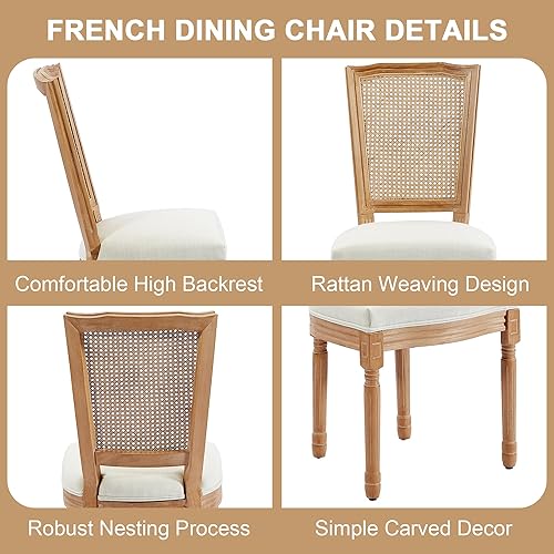 Miniatura 28 de Kiztir Juego de 2 sillas de comedor de ratán, sillas de comedor francesas de mediados de siglo, sillas de comedor de granja con respaldo alto para