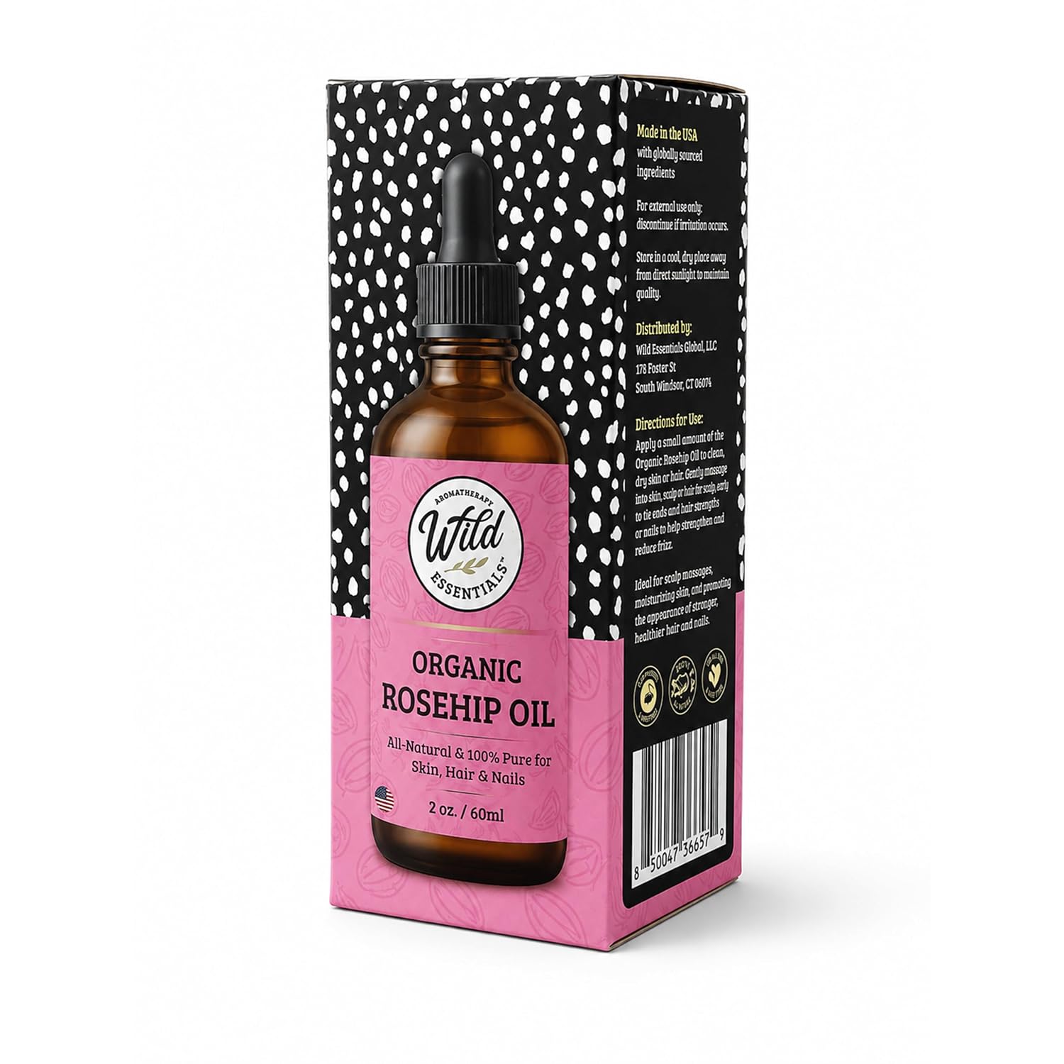 Wild Essentials Rosehip Oil – 100% Pure Rosehip Seed Oil for Face, Skin, Hair & Nails – Lightweight Hydrating Moisturizer for Radiant-Looking Skin, Fast Absorbing, 2 fl oz (60 mL)