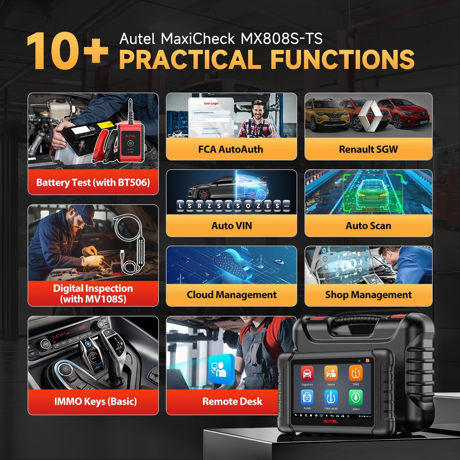 Autel MaxiCheck MX808S-TS Scanner: 2026 Same as MX900-TS TS900, US Ver. of MaxiCOM MK808S-TS MK808Z-TS Upgrade of MK808S MK808Z, Top TPMS Programming Tool, 3000+ Active Test, 28+ Service, 11 OS, FCA