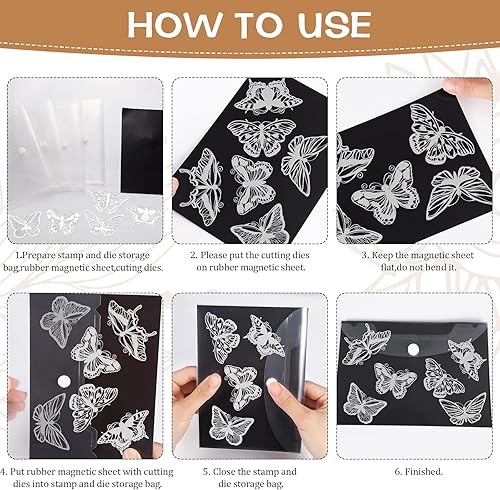 Miniatura 4 de Paquete de 48 bolsas de almacenamiento de sellos y troqueles transparentes con hojas de almacenamiento magnéticas de plástico de goma, bolsillo