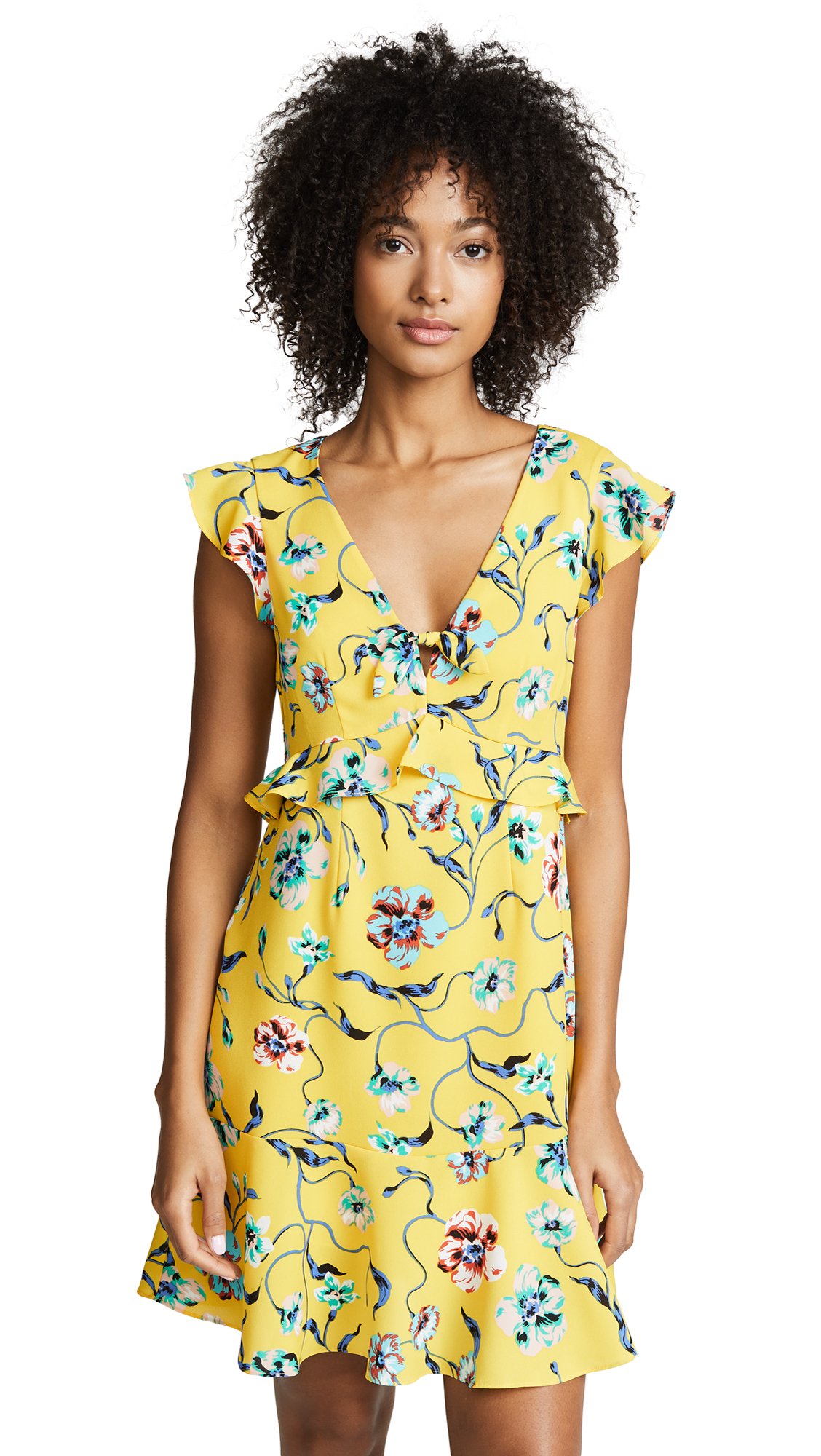 Cooper & Ellawomens Yellow Floral Peony Jaylinn Ruffle Cap Sleeve Dress Casual Dress