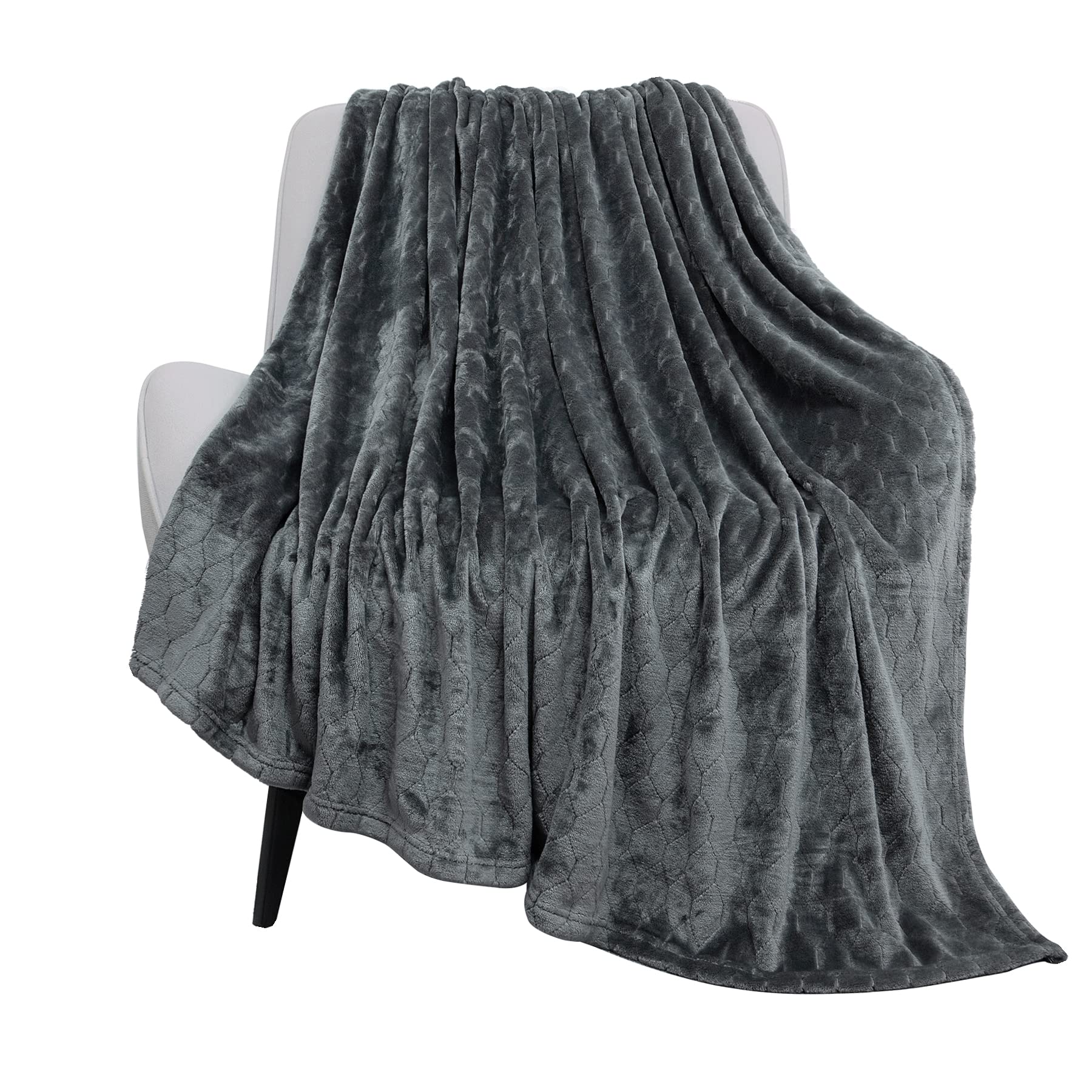 TOONOW Fleece Blanket Textured Fuzzy Plush Throw Blanket 60" x 80", Super Soft Fluffy Bed Blanket Geometric Pattern Comfy Microfiber Flannel Blankets for Couch, Bed, Sofa, Dark Grey