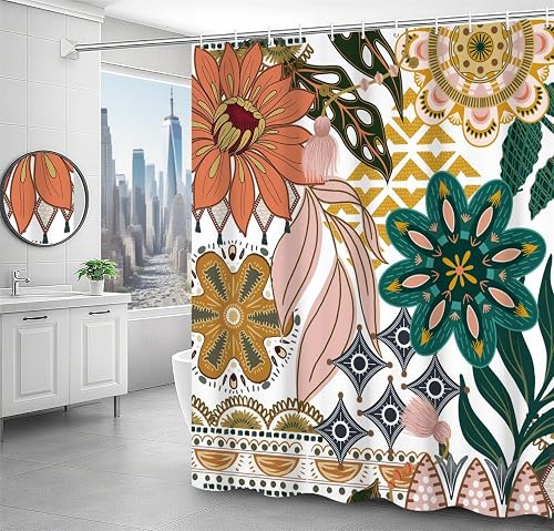 dnldliq Tropical Floral Shower Curtain, Colorful Flower Modern Minimalist Waterp