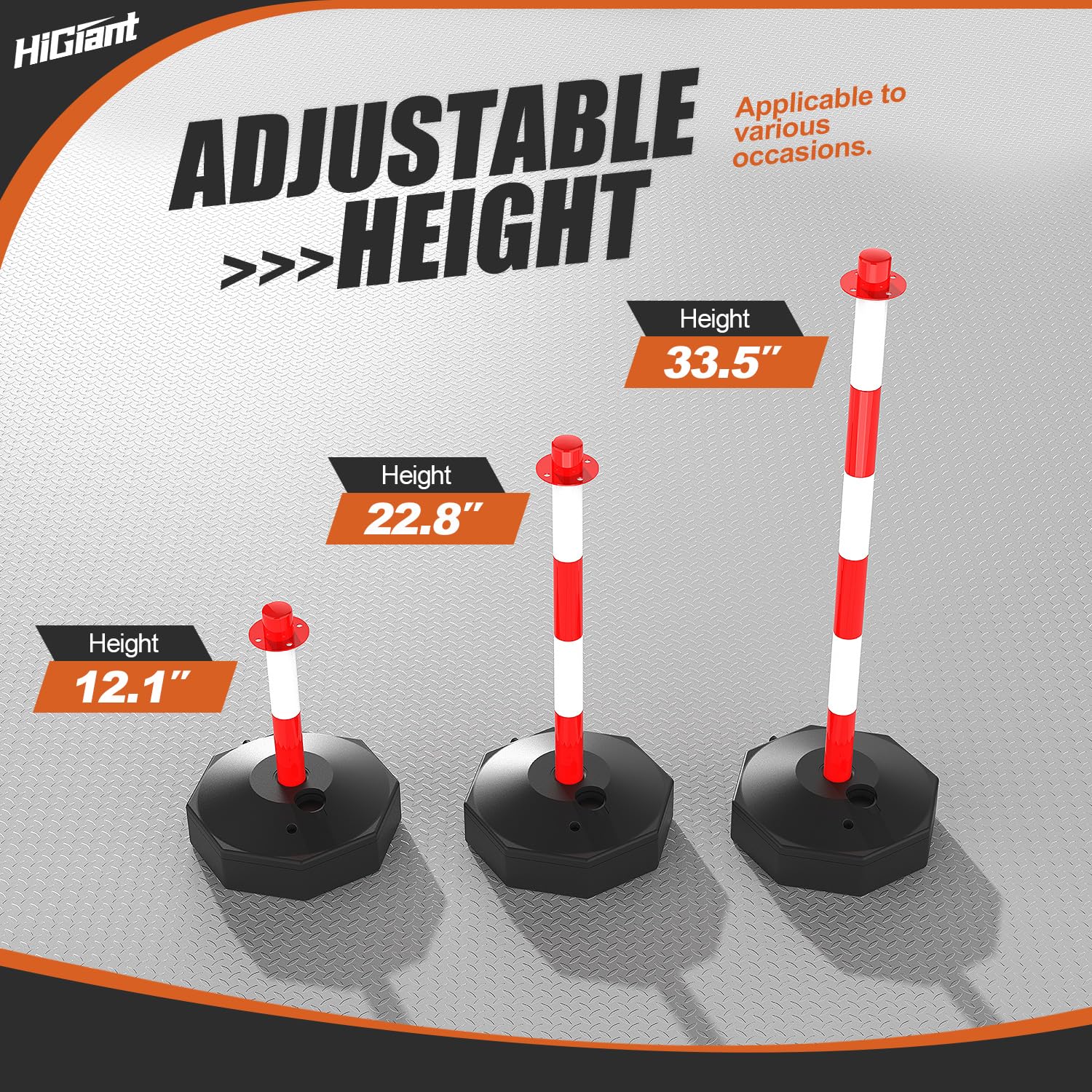 HiGiant - Paquete de 4 conos expandibles con base rellenable, barreras portátiles de seguridad de tráfico, soporte de cadena de plástico de 8 pies para estacionamiento y construcción [rojo/blanco]