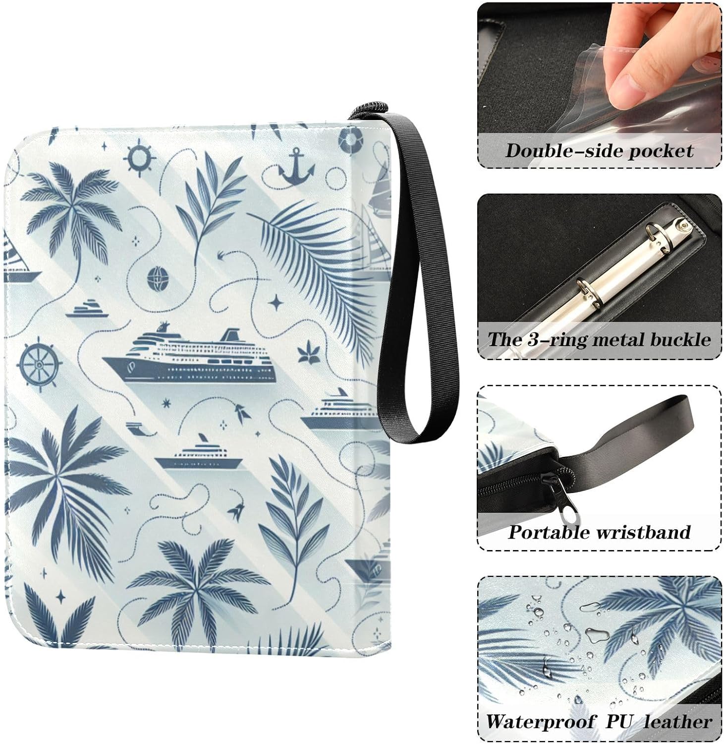 Cruise Ships Card Binder 4-Pockets, 400 Pockets Card Holder with 50 Removable Sleeves, Trading Card Collector Zipper Album Holder, Collector Album