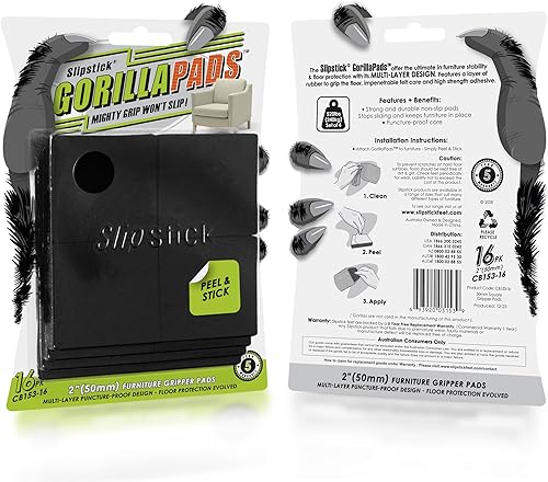 Miniatura 4 de Slipstick GorillaPads CB153-16 - Almohadillas antideslizantes para muebles, protectores de suelo (juego de 16) tapones de goma autoadhesivos
