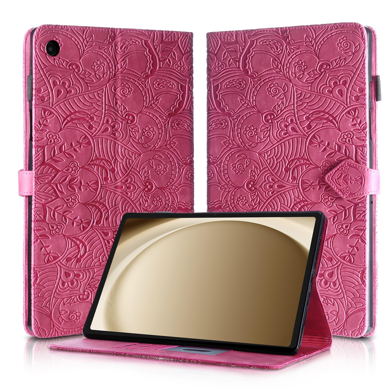 Rostsant Hülle für Samsung Galaxy Tab A9+ 11 Zoll PU Leder Brieftasche Case Magnetisch Stand Tablet Schutzhülle für Samsung Galaxy Tab A9+ 11 Zoll SM-X210/SM-X215/SM-X216 Rosenrot