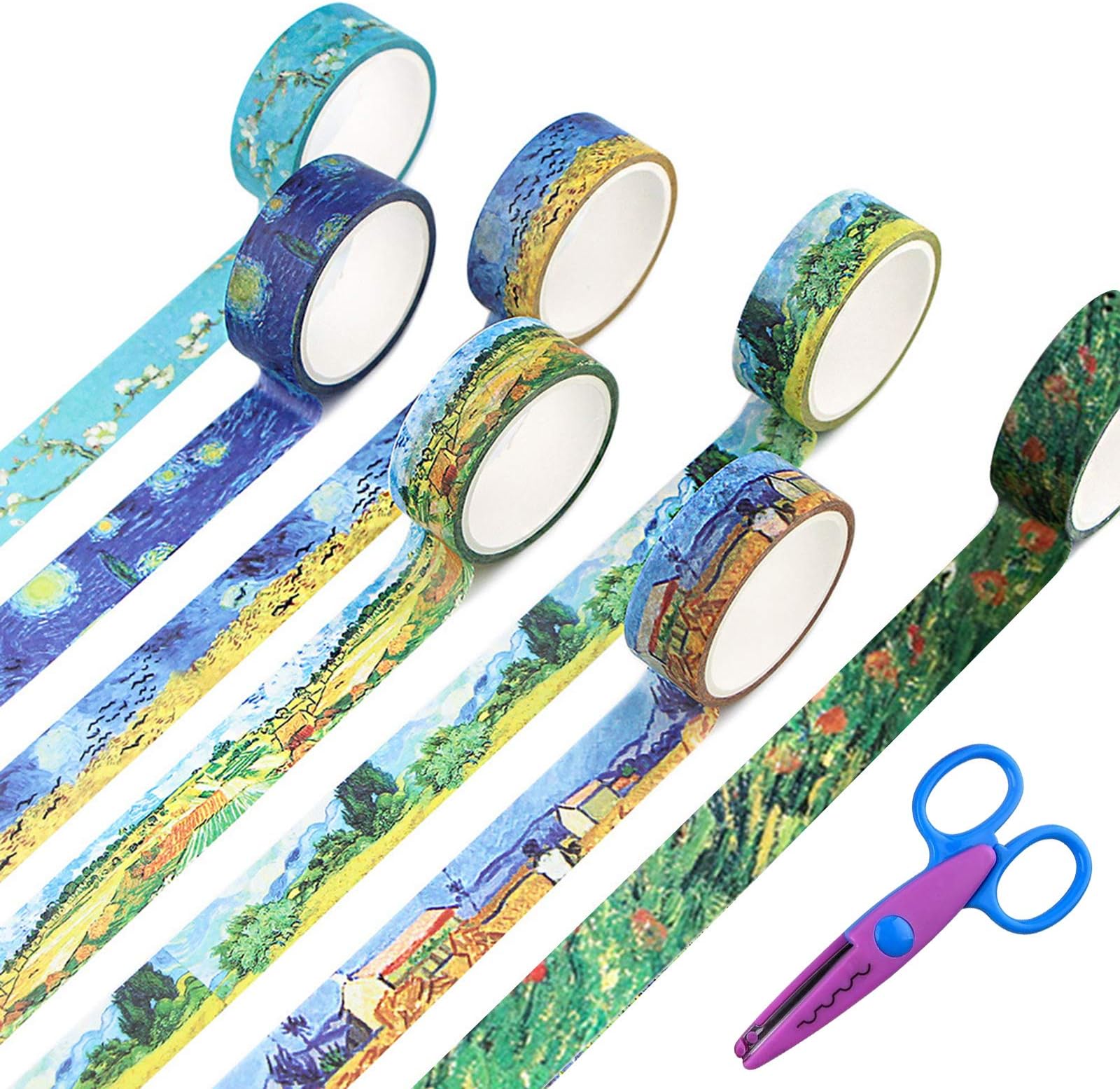 6 Pack Decorative Washi Tape, Wordmo DIY Japanese Washi Masking Adhesive Tape for Arts, Crafts, Office, Gift Wrapping (Van Gogh (6 Pack))