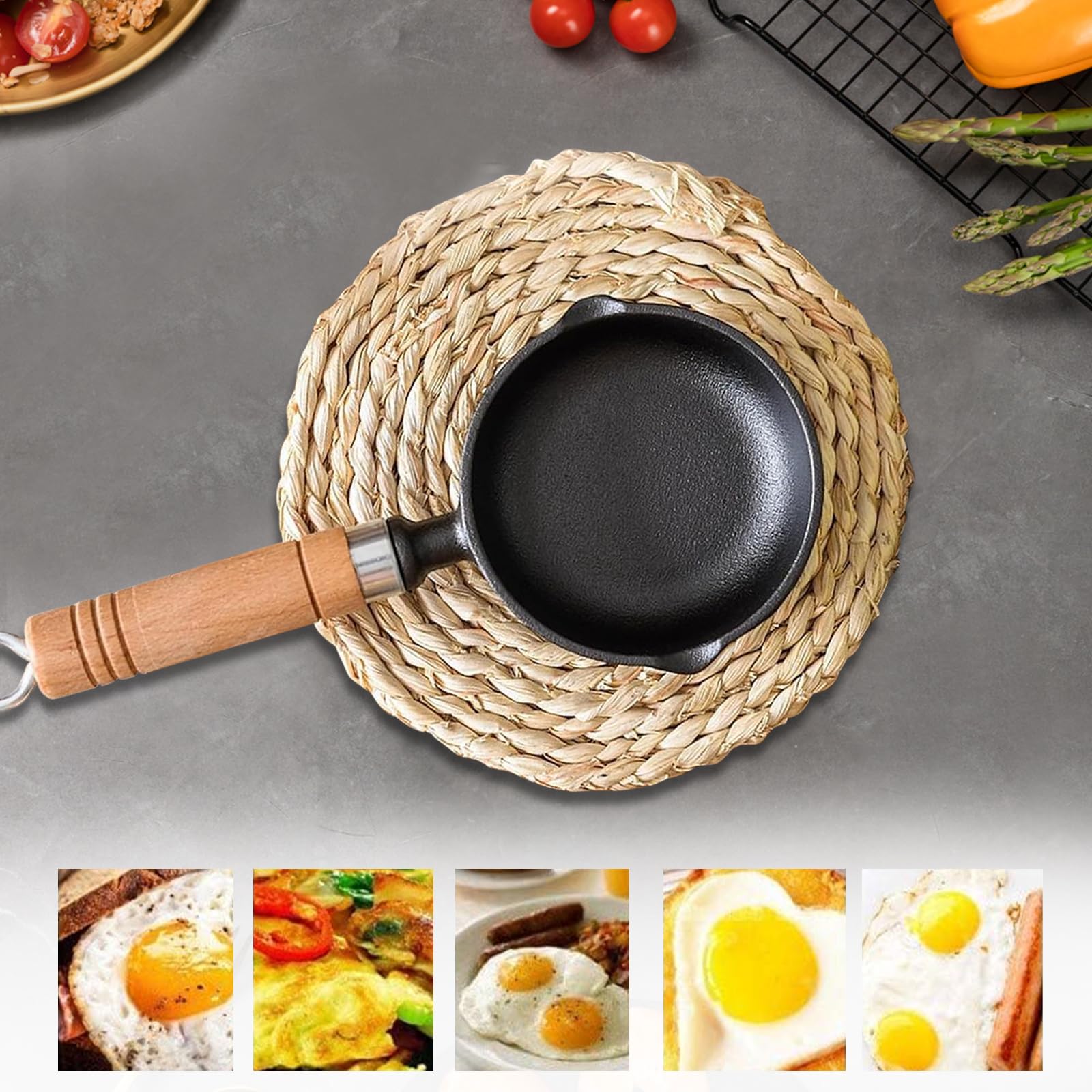 Yuragim Antihaftbeschichtete Mini-Pfanne für ein Ei, 13 cm, Eierpfanne mit Griff, hitzebeständiger Topf, tragbar, Camping, Kochen, Omelett-Pfanne für Gasherd, Induktionsherd