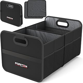 FORTEM Organizador de maletero de automóvil, organizador plegable de dos compartimentos, almacenamiento plegable para SUV y camión para accesorios de automóvil para mujeres y hombres, parte inferior