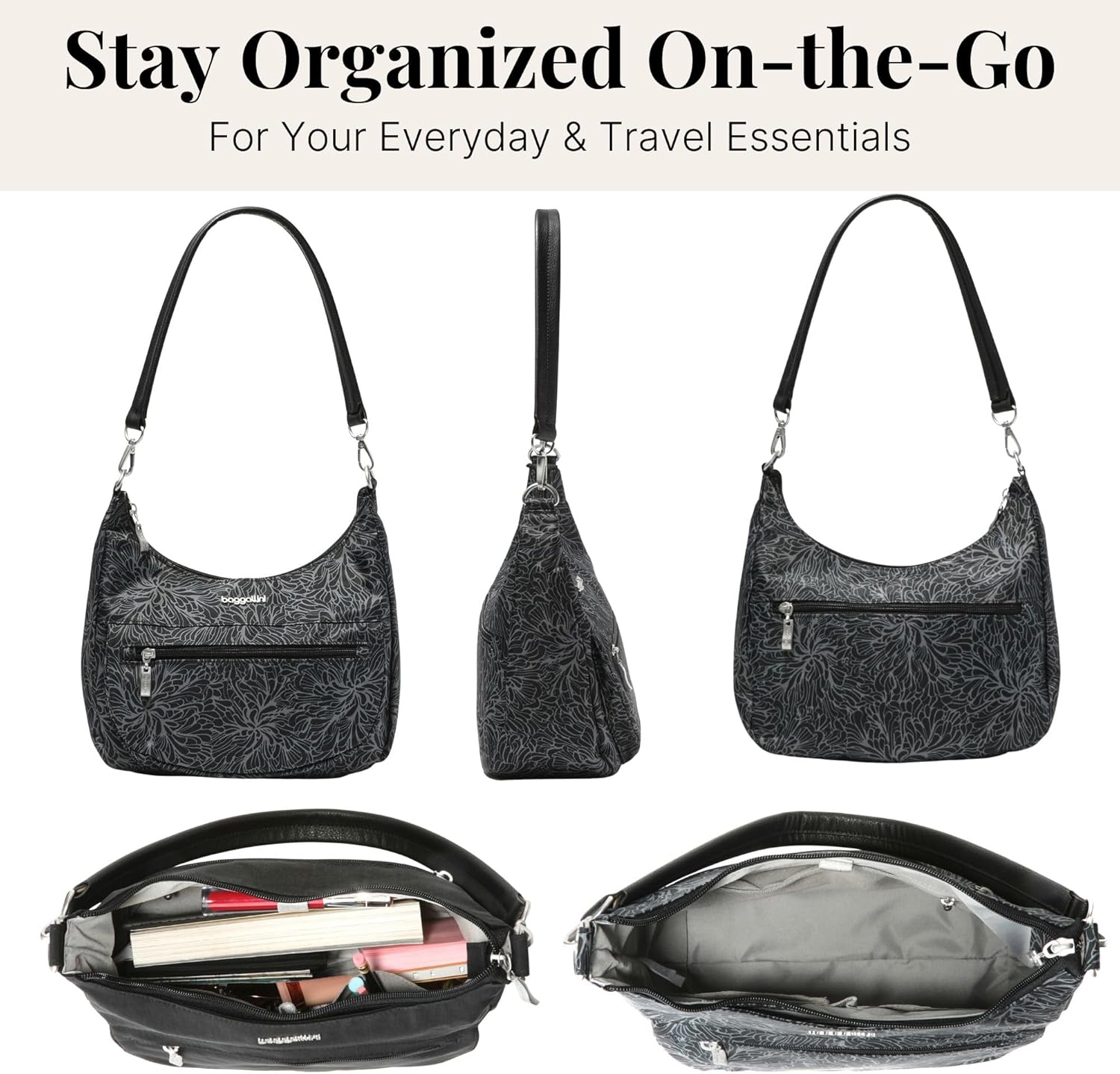 Baggallini Modern Pocket Half Moon 11"x10.5" Shoulder Women W/Replaceable Straps Converts to Crossbody Bag - Image 6