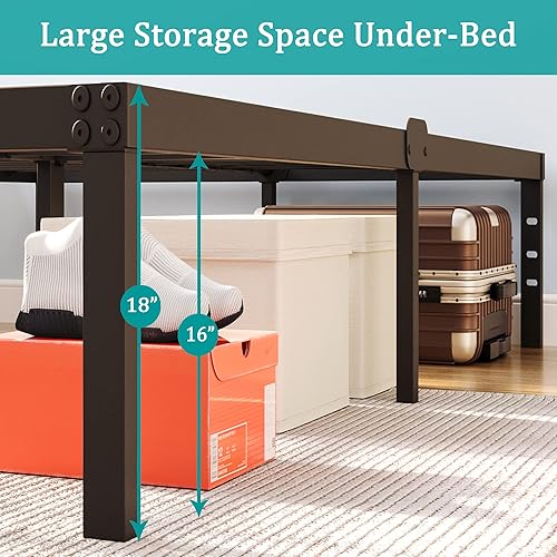 Miniatura 4 de Base de cama matrimonial con cabecero, almacenamiento compatible, no necesita somier, tamaño negro, plataforma de metal resistente, marco de cama,