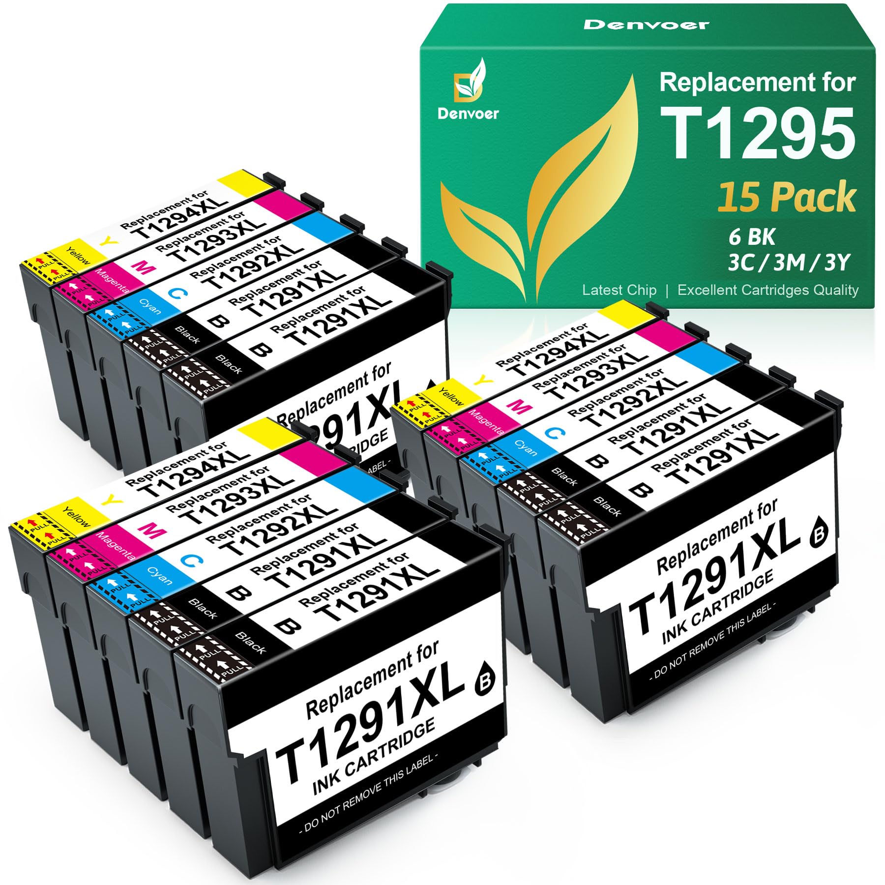 Denvoer Kompatible für T1295 Multipack für Epson WF 3520 Druckerpatronen für Epson T1291 T1292 T1293 T1294 WF-7525 WF-7515 Stylus SX235W SX425W SX435W SX445W SX535WD Stylus Office BX635FWD (15er-Pack)