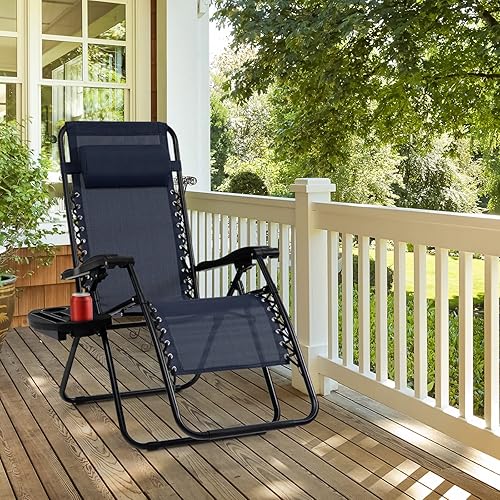 Miniatura 8 de Tangkula Juego de 2 sillas de gravedad cero, silla plegable para patio, reclinable, ajustable, con soporte para tazas, reposabrazos anchos para