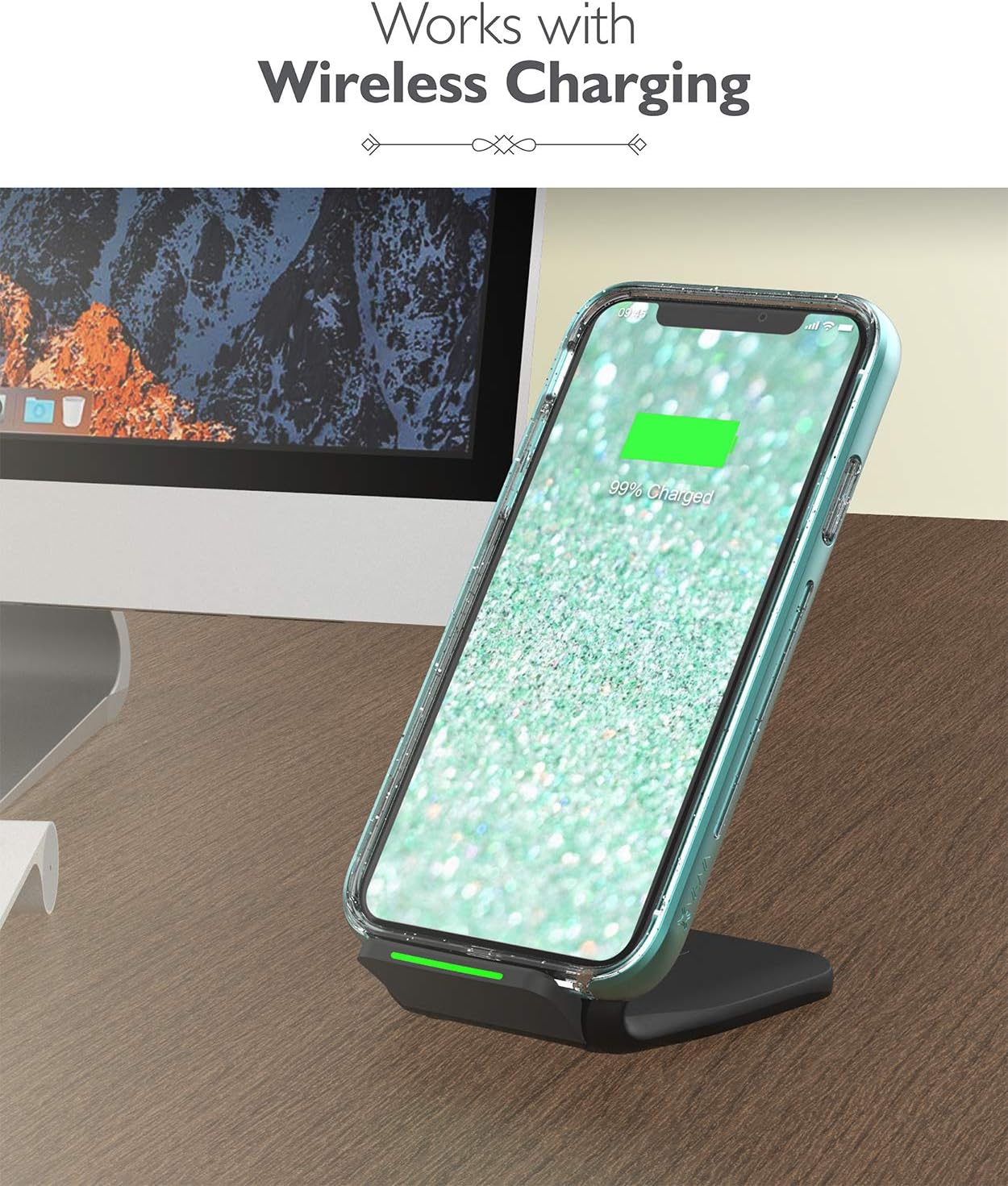 Vena vLove Glitter Clear Case Compatible With Apple iPhone 11 Pro (5.8"-inch 2019), Heart Shape (CornerGuard Protection) Dual Layer Slim Hybrid Clear Bumper Case Cover - Teal