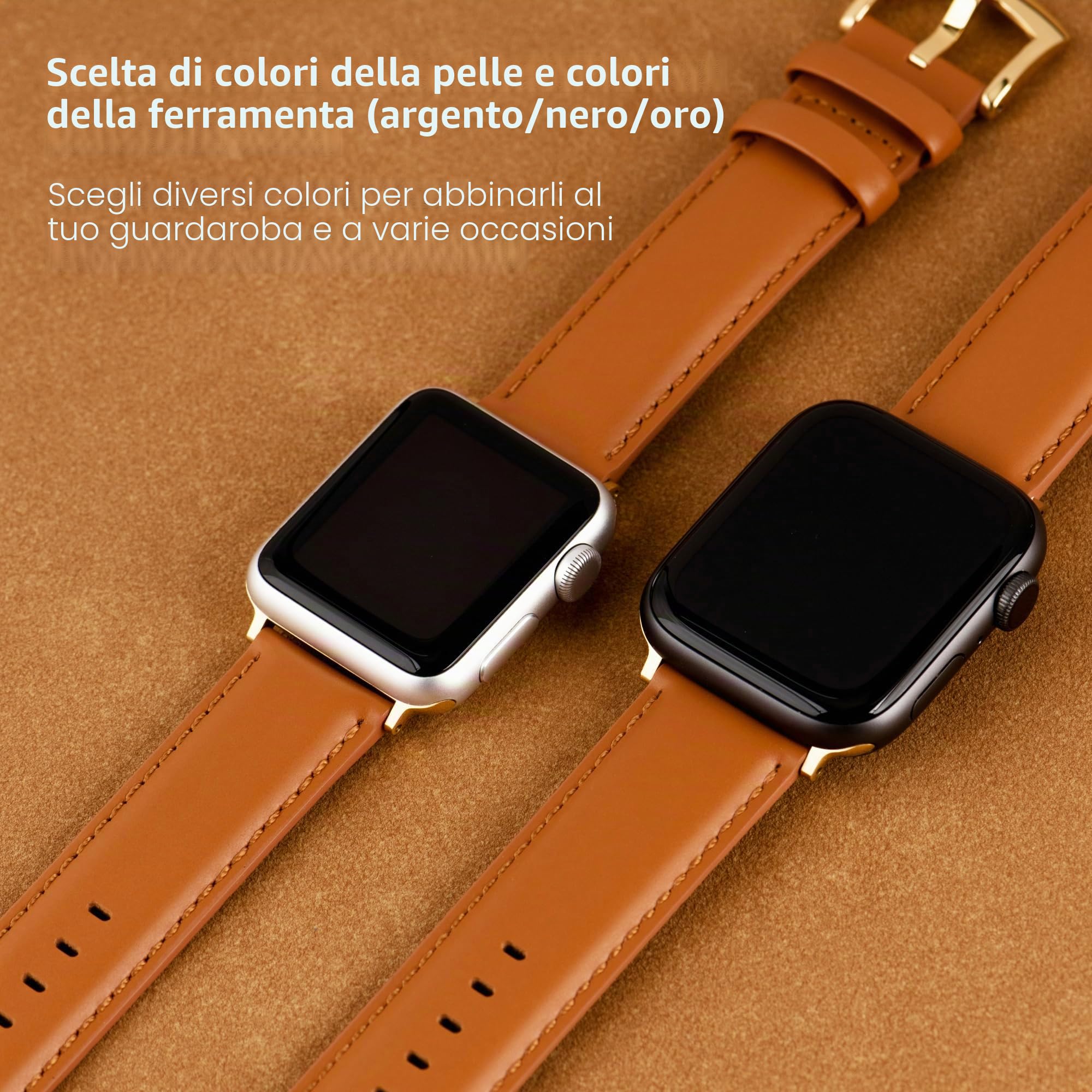 Cinturino Pelle Compatibile con Apple Watch 49mm 46mm 45mm 44mm 42mm 41mm 40mm 38mm, Elegante Cinturini Orologi Ricambio Vera Pelle per iWatch 11 10 9 8 7 6 5 4 3 2 1 Ultra3 2 1 SE3 2 1