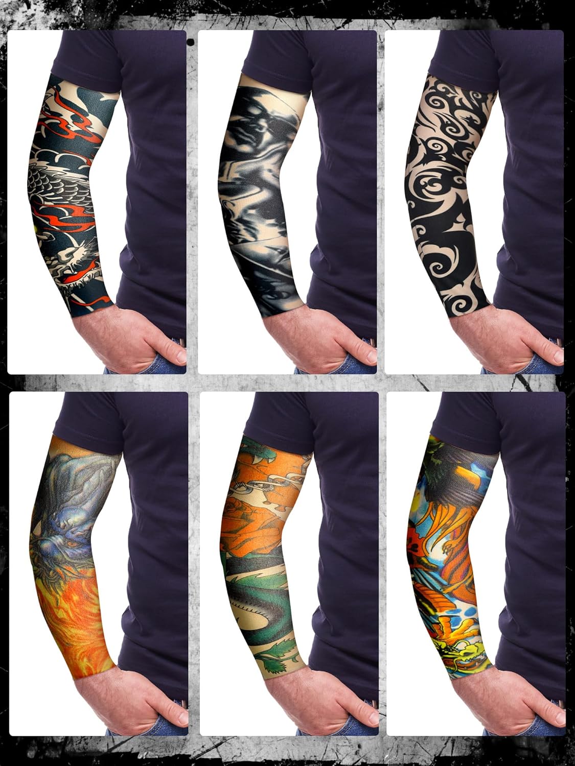 Boao 40 Pcs Cooling Arm Sleeves for Men Long Fingerless Arm Cover Anti Slip UV Protection Sun Temporary Tattoo Sleeves