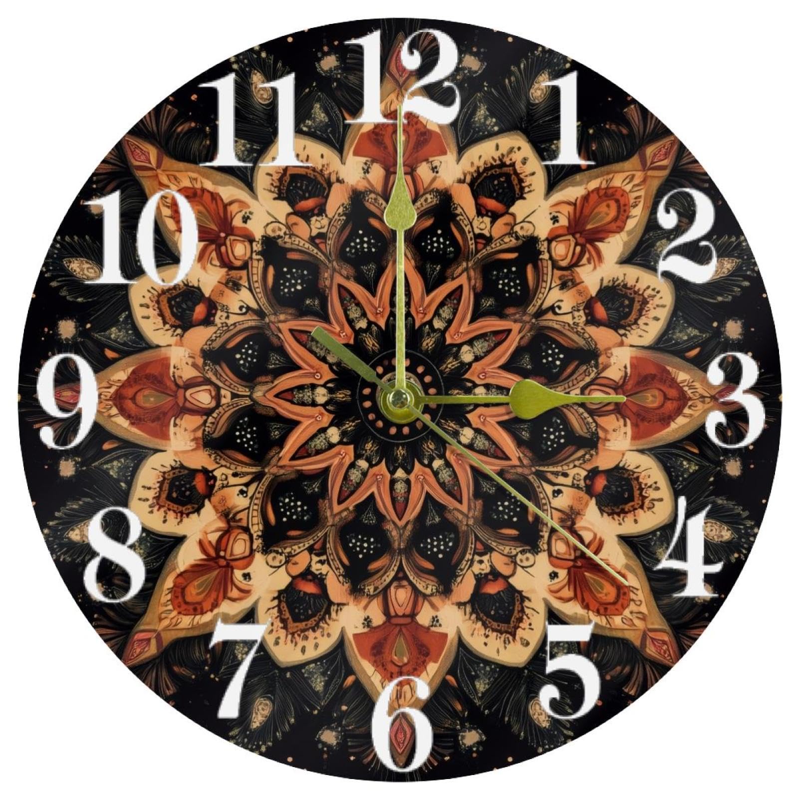 Horloge murale à quartz silencieuse Hipple Mandala pour bureau et salon