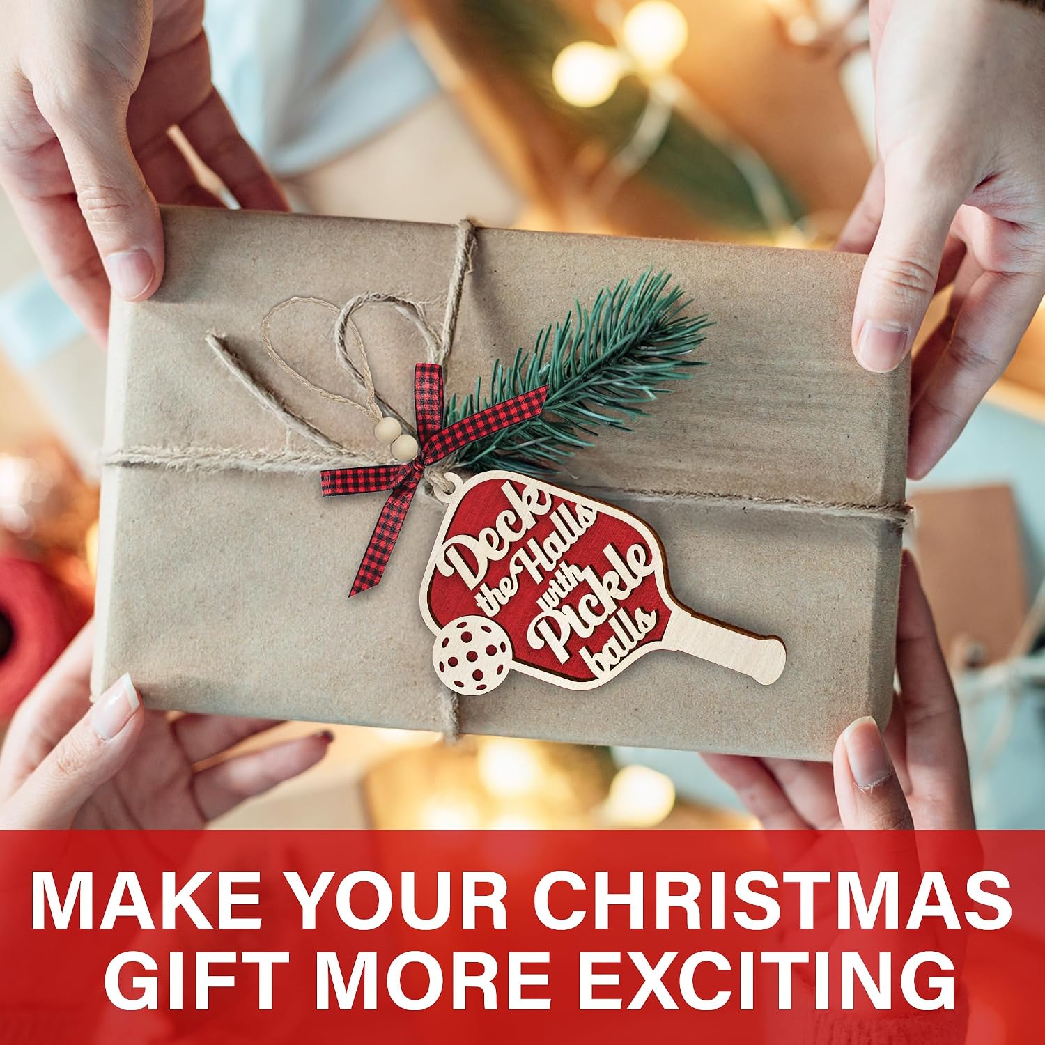 Pickleball Ornament 2025 - Funny Pickleball Christmas Tree Ornament - Perfect Holiday Gift for Women, Men, Pickleball Lovers - 2 Layer Wood Keepsake with Gift Box image 4