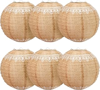 6 Stück Lampions mit Spitze Hochzeitsdeko Vintage Braun Papier Laternen weißes Spitzenband Lampion Dekorationen für Hochzeit Party Deko (20cm)