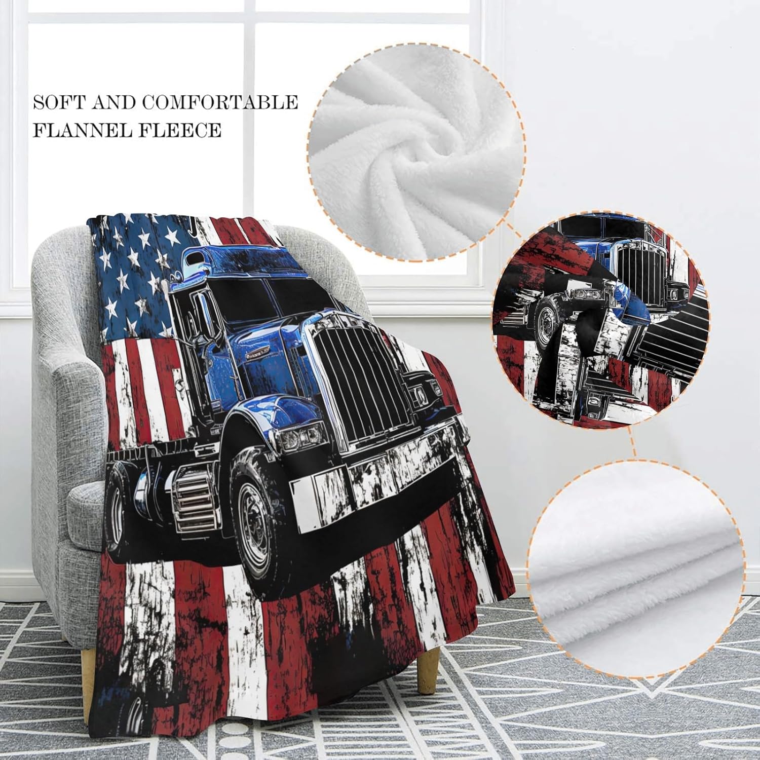 Trucker American Flag Personalized Blanket with Name Super Soft Fleece Throw Blankets for Bed Couch Birthday Wedding Gift 50 x 60 inch