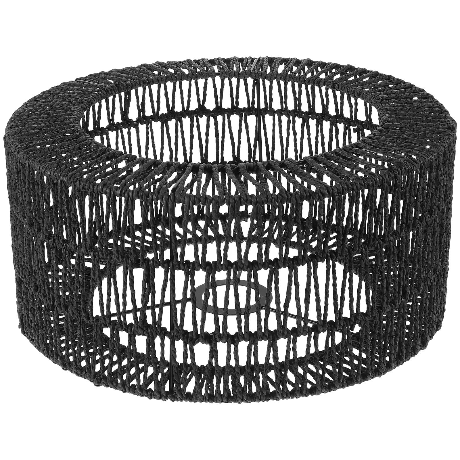YARNOW Pantalla rústica para lámpara colgante de cuerda de paja negra, cubierta tejida con estructura firme, apta para suministro de iluminación en bares y salones