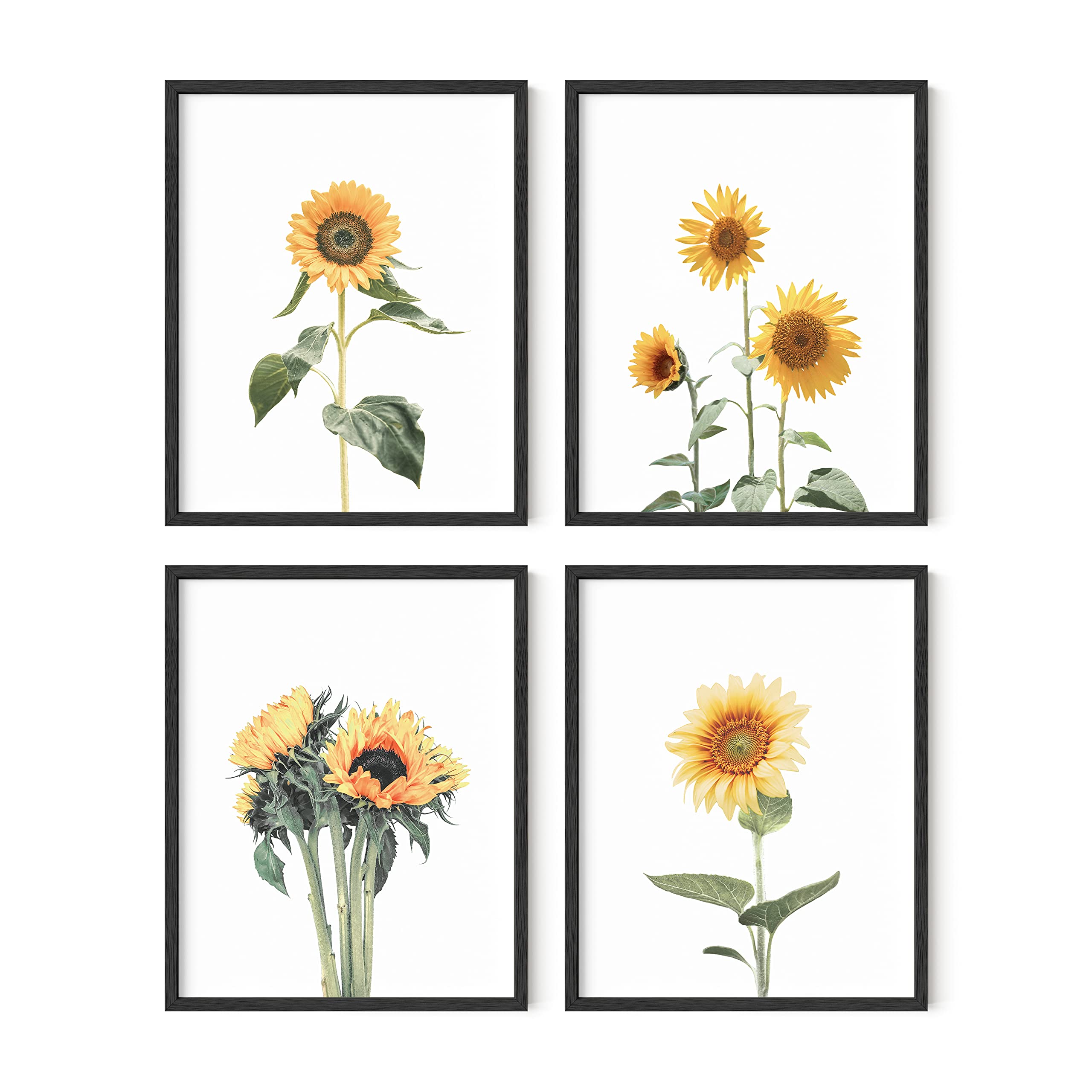 HAUS AND HUES Sunflower Wall Decor and Sunflower Posters - Set of 4 Sun flower Wall Art (8" x 10", Unframed)