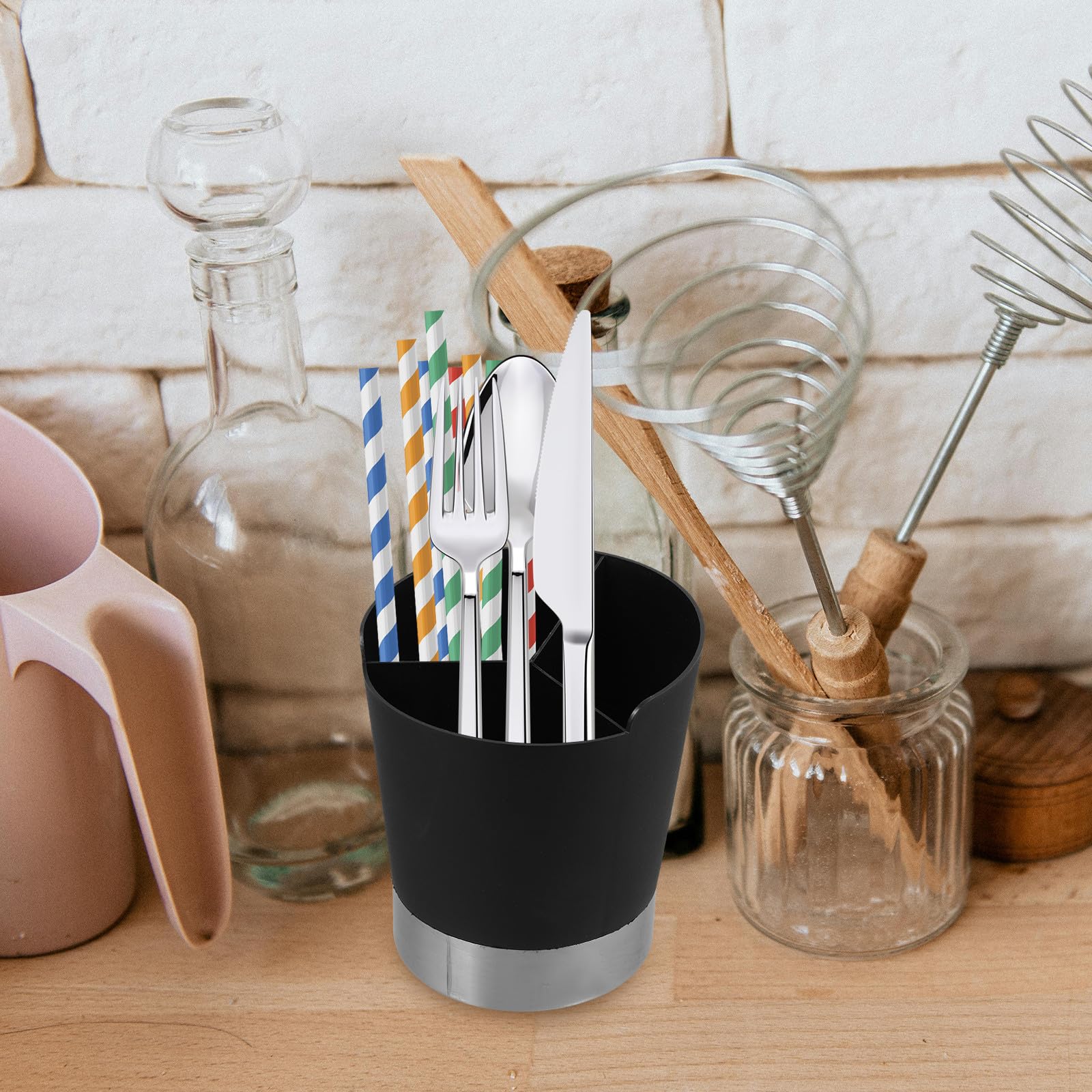 VICASKY Distributore di Cannucce Multifunzione in Acciaio Inossidabile 3 Scomparti per Utensili da Cucina Resistente per Banconi e Tavoli da Pranzo