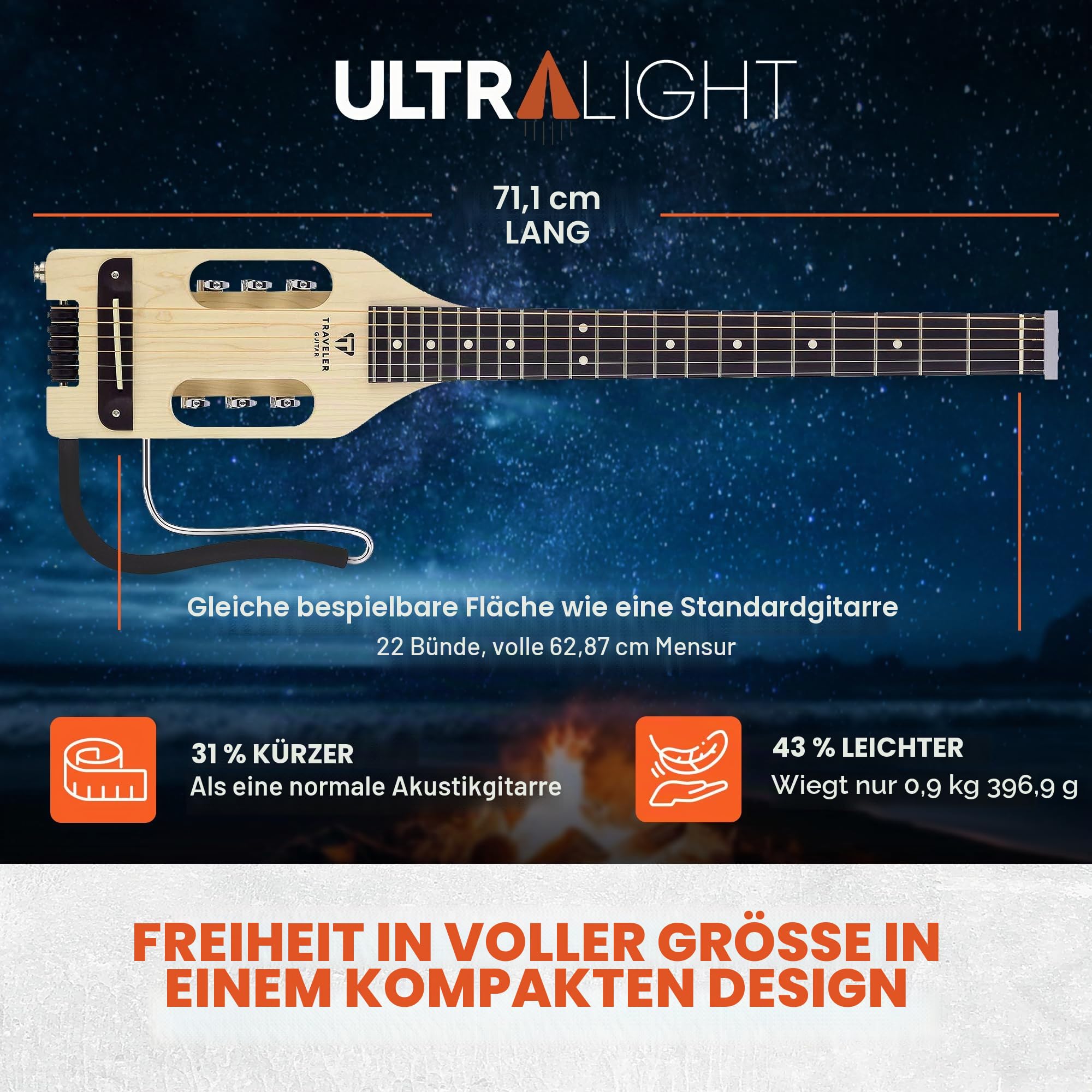 Traveler Guitar Ultra-Light, akustisch-elektrische Gitarre, Ahorn (ULA MPS)