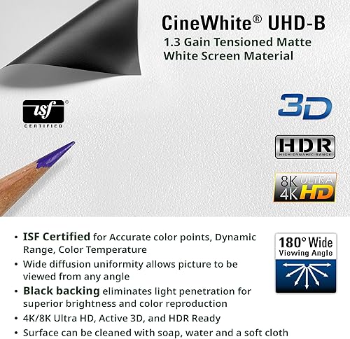 Miniatura 6 de Elite Screens Pantalla de proyector de marco fijo de 120" 16:9, 4K/8K UHD CineWhite UHD-B, certificado ISF, compatible con UST/Corto/Estándar,
