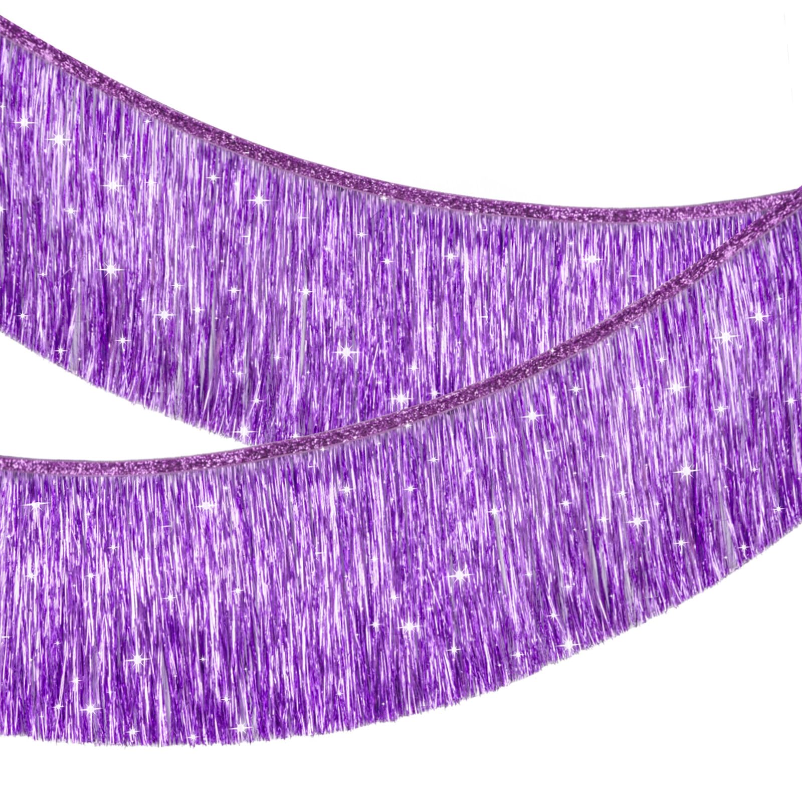 jijAcraft Purple Tinsel Fringe Garland: 2M Glitter Metallic Foil Fringe Garland, 20cm Shiny Tinsel Party Decoration for Birthday Mermaid Party Car Parade Floats