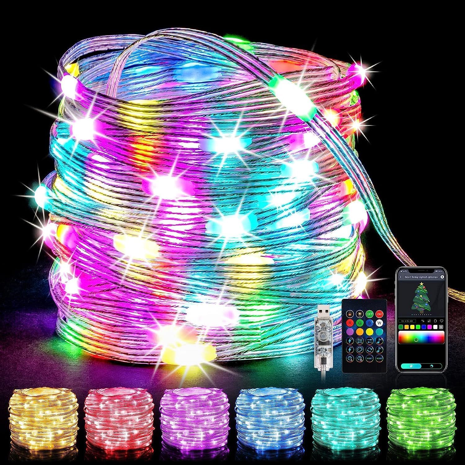 LUXONIC USB Powered Fairy Lights Color Changing,33FT 100 LED RGB String Lights,Smart App and Remote Control,IP44 Waterproof,Ideal for Bedroom Party Festival Indoor Outdoor Decor