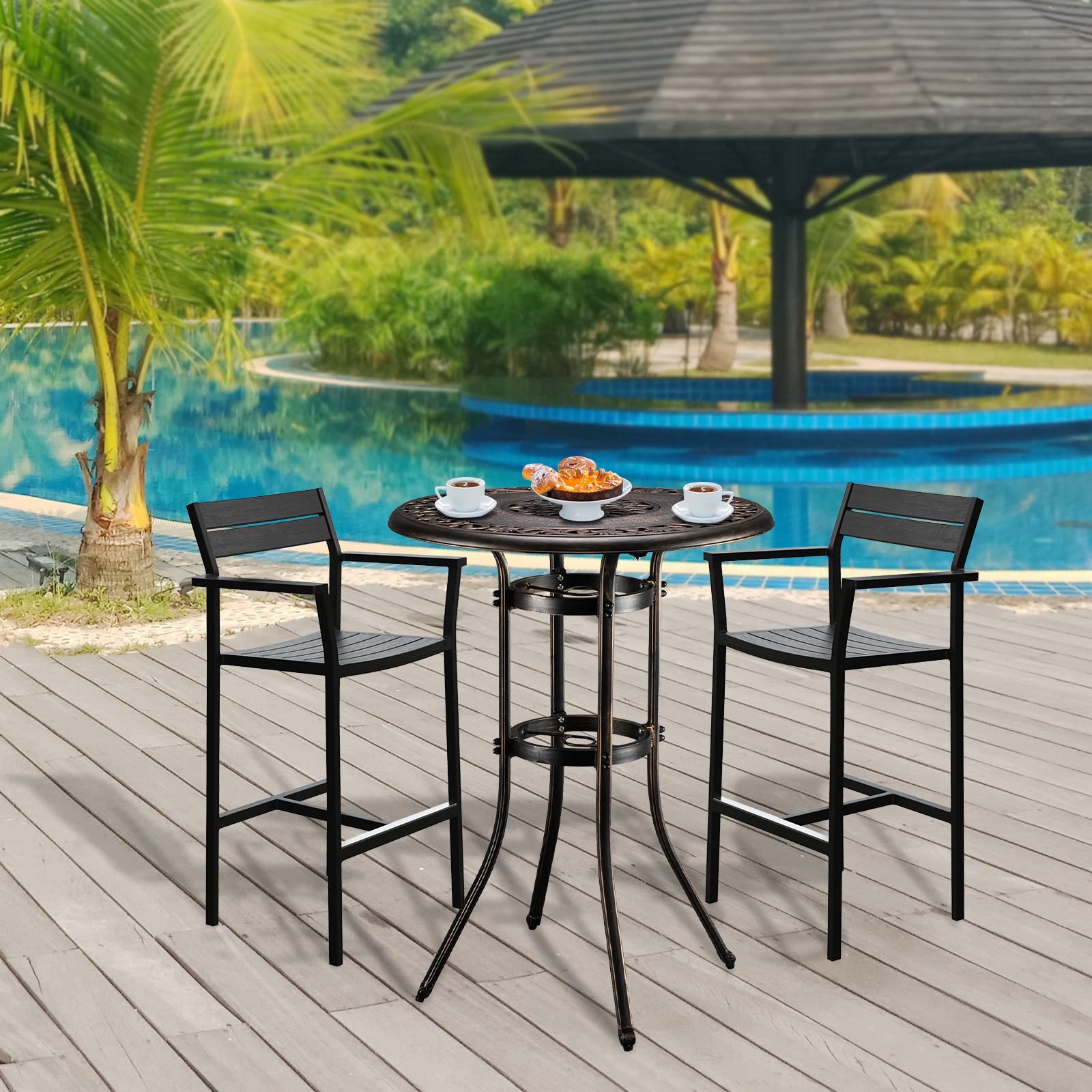 32 Inch Round Table VINGLI 32" Round Outdoor Bar Table - Cast Aluminum ...