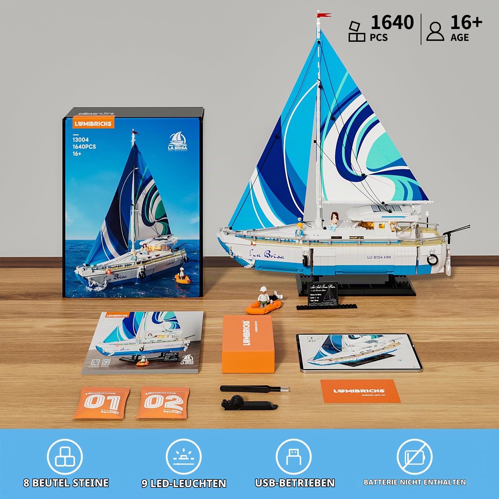 Lumibricks Segelboot La Brisa mit LED-Beleuchtung - 1640 Teile 1:24 Maßstab Modell eines Langstrecken-Segelbootes für Erwachsene, ideal als Wohnaccessoire und Sammlerstück für Bootsliebhaber