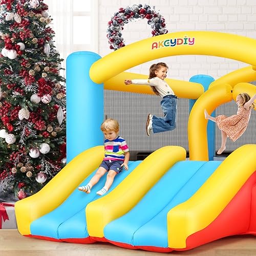 Miniatura 2 de AKEYDIY Castillo inflable para interiores y exteriores con soplador, castillo de salto con doble tobogán, castillo inflable duradero para patio