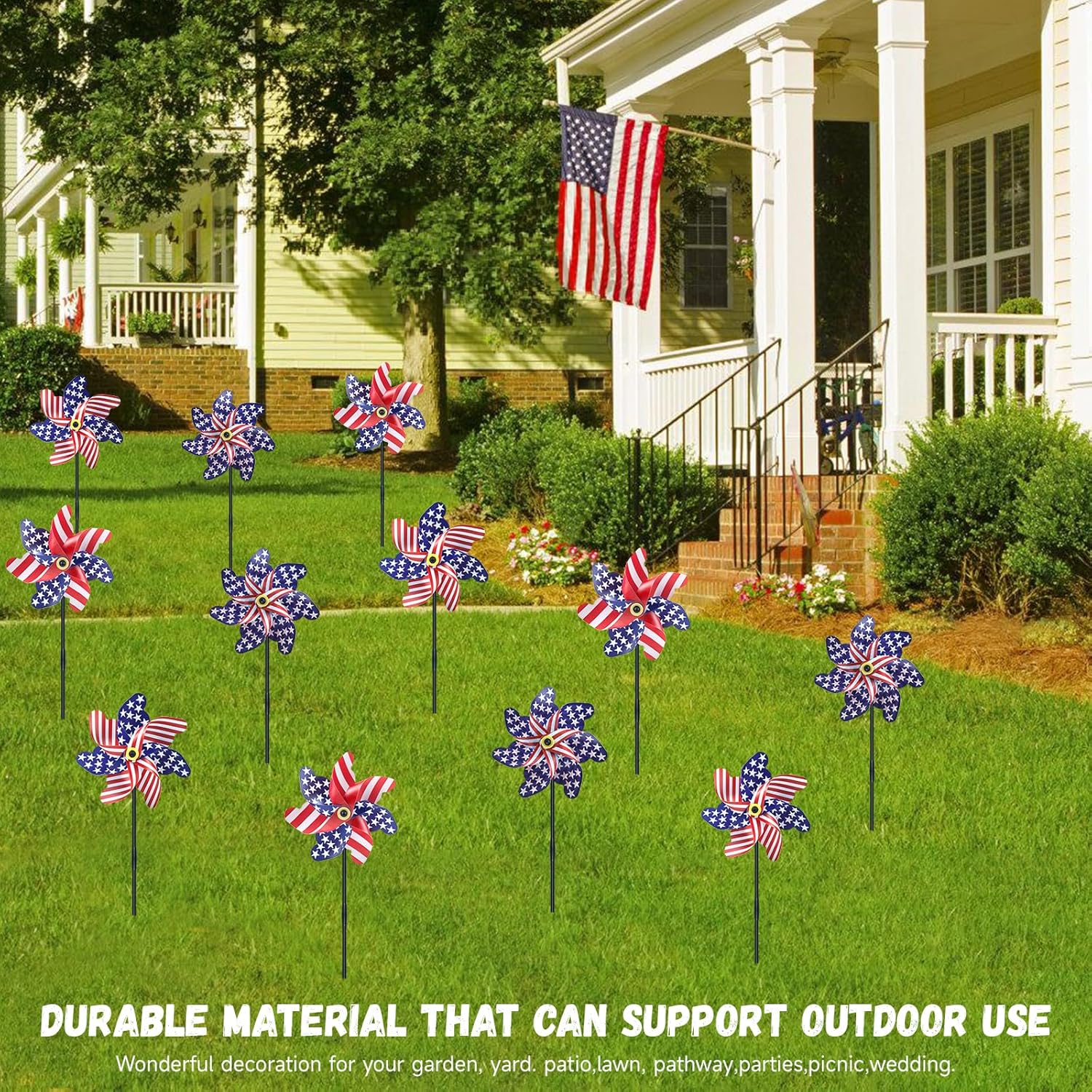 12 Pack Patriotic Pinwheels 20.8”H x 6.8”W Pre-Installed American Wind Spinner with Stake for Memorial Day July of 4th Independence Day Parade Garden Decorations - Image 6