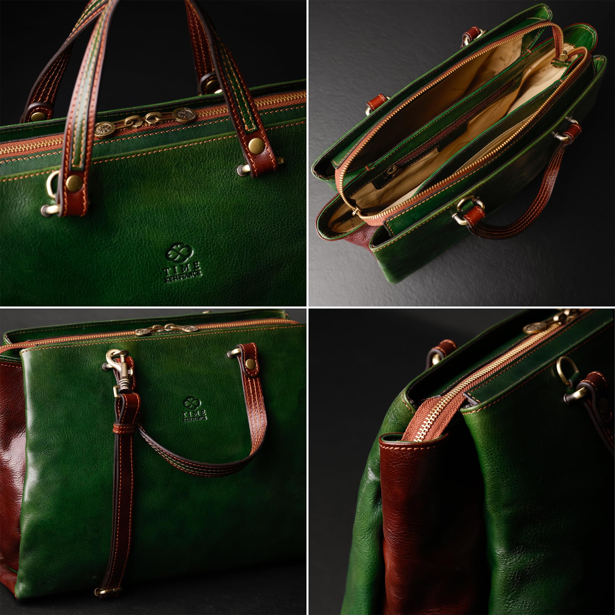 Time Resistance Schultertasche Damen - Handtasche aus Leder - Made in Italy - Ledertasche - Shopper - Tasche für Damen